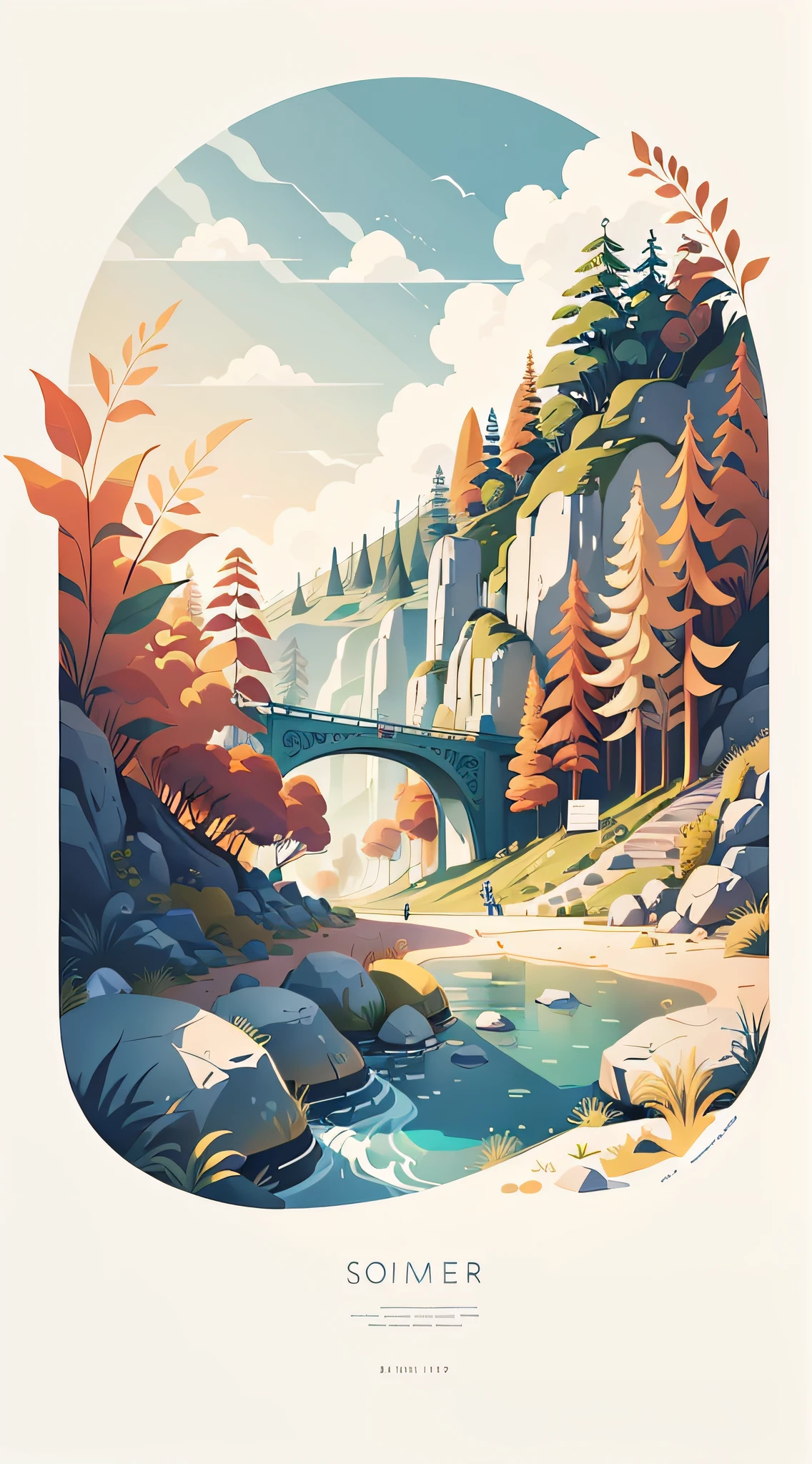 Summer!Mobile Wallpaper Illustrations,Natural Landscapes, Minimalist Illustrations, Line Illustrations, colorful