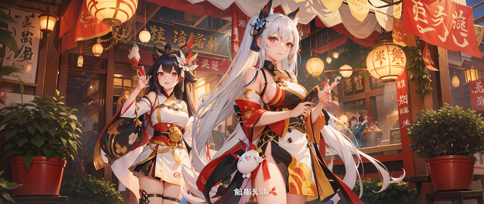 Anime characters in shop windows with oriental decorations, 《azur lane》role, A scene from the《azur lane》videogame, onmyoji, Kantai collection style, krenz cushart and wenjun lin, trending on cgstation, Official artwork, trending on artstation pixiv, azur lane style, An anime cover, Onmyoji detailed art