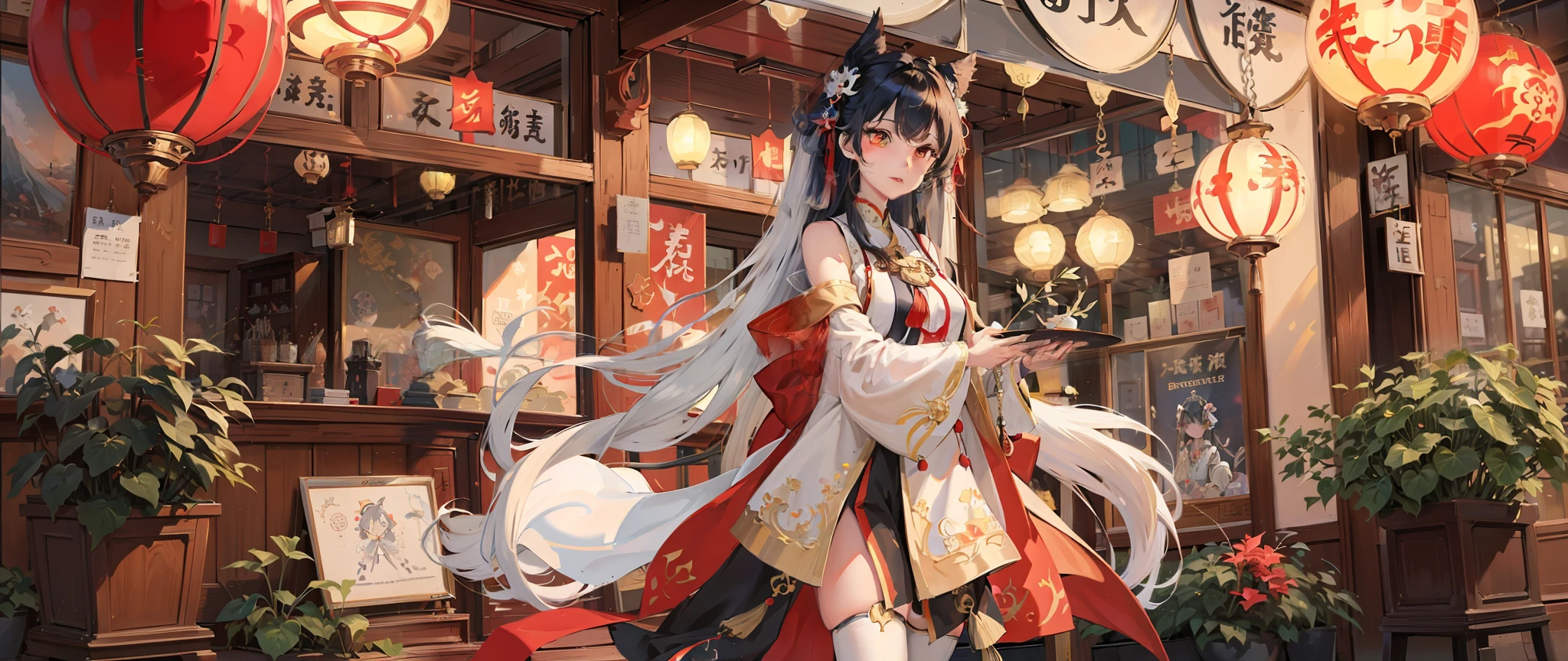Anime characters in shop windows with oriental decorations, 《azur lane》role, A scene from the《azur lane》videogame, onmyoji, Kantai collection style, krenz cushart and wenjun lin, trending on cgstation, Official artwork, trending on artstation pixiv, azur lane style, An anime cover, Onmyoji detailed art