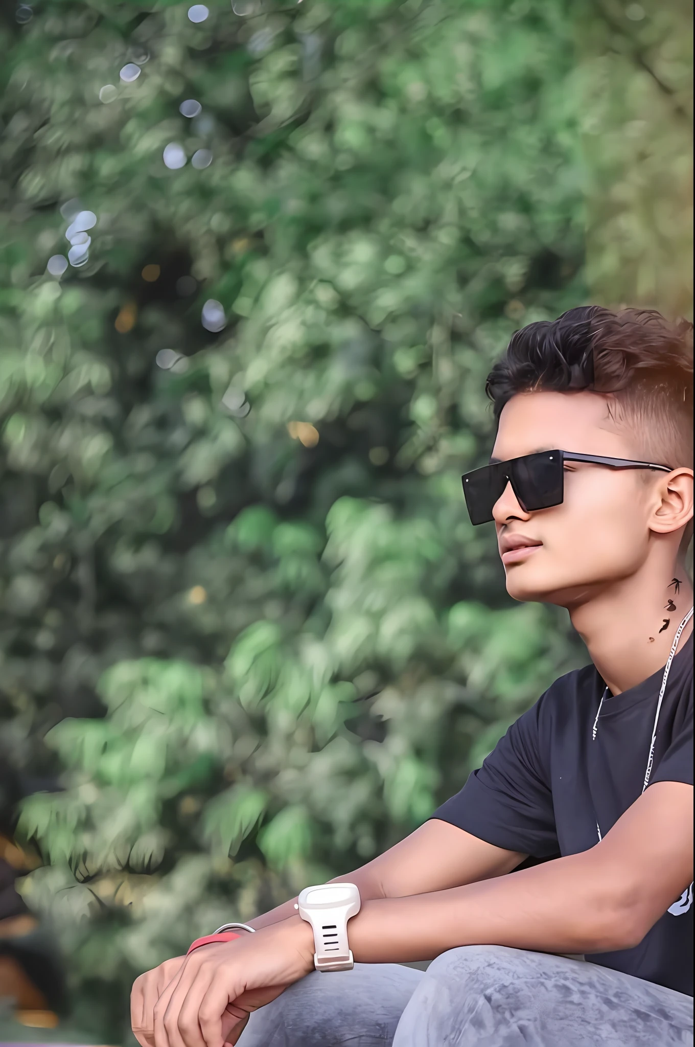 arafed man sitting on a curb with his feet crossed, with a cool pose, casual photography, mohamed chahin style, casual pose, assamese aesthetic, with sunglass, ayan nag, teenage boy, nivanh chanthara, looking heckin cool and stylish, cool pose, stylish pose, boy, with lovely look