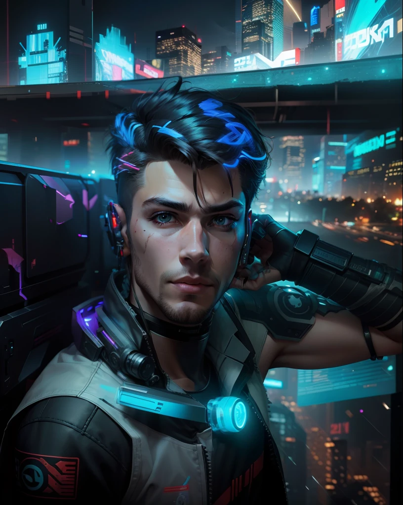 background change cyberpunk handsome boy ultra realistic 8k