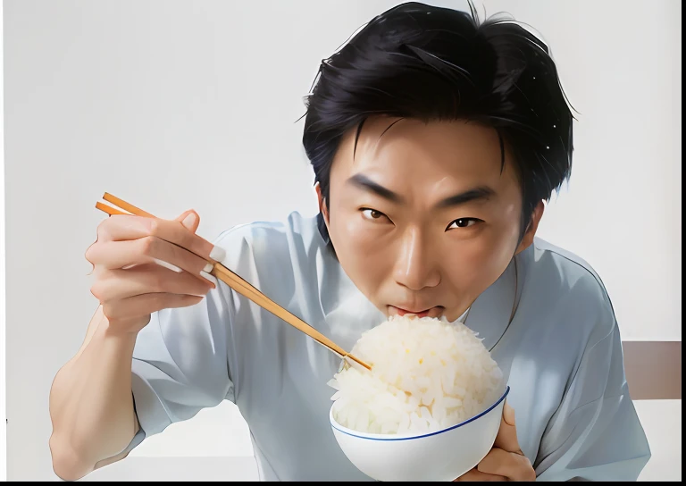 Arafeld Asian woman eats rice with chopsticks and a bowl of rice, asian man, rice, Eating, tomohiro shimoguchi, Japanese, naoki ikushima, junki ito, [ Realistic photo ]!!, tatsuya endo, Asian male, yukio - e, yoshitaka, Zengetsu, shichiro kobayashi
