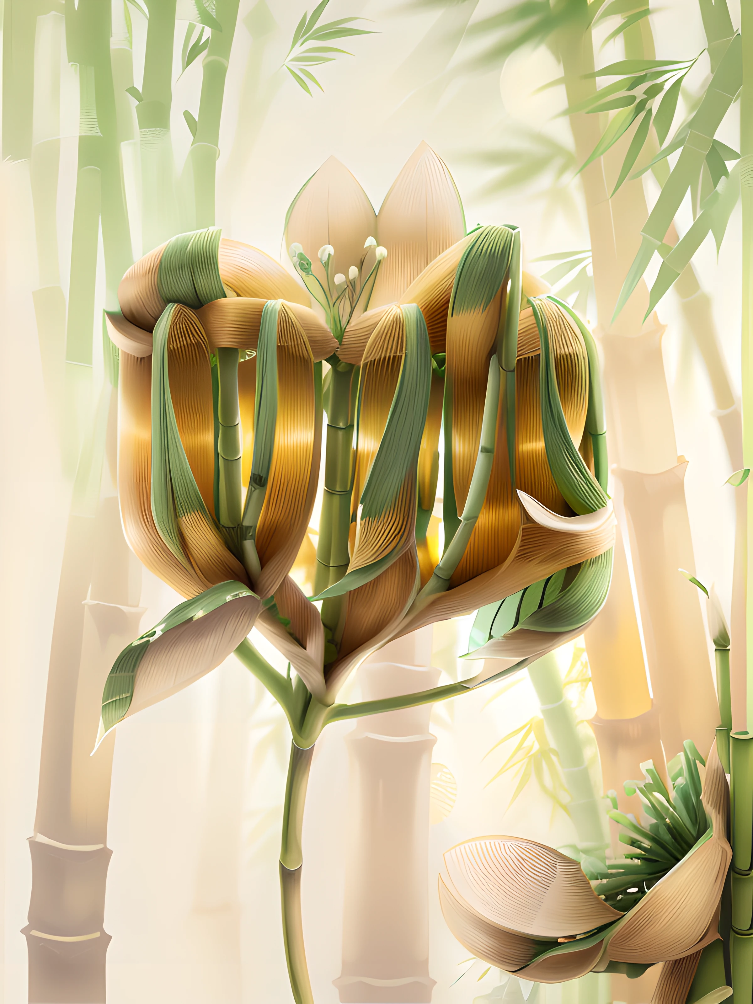 ((bamboos)),In a blooming bamboo forest(Fresh and energetic), Bamboo,Bamboo,Strong texture of the background,high-quality picture, natural style,((Masterpiece)),((Best quality)), 8K, high detal,Ultra-detailed,tradit,Beautiful