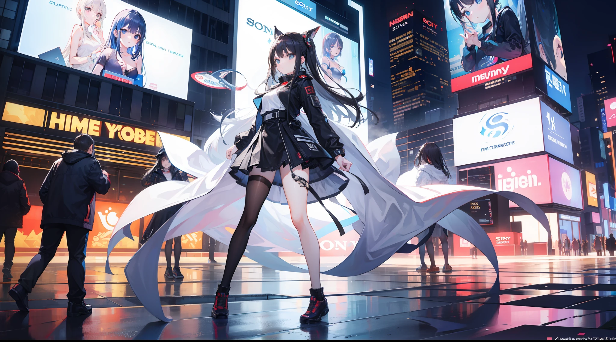 On the street,168cm girl,time square,Look into the distance,Slim figure,Comic leg,,Masterpiece,4K Ultra Clear,Sony Master Lens,wide angles