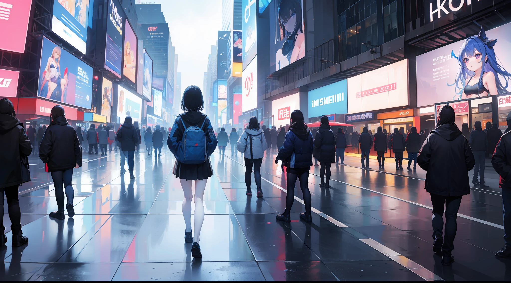 On the street,168cm girl,time square,Look into the distance,Slim figure,Comic leg,,Masterpiece,4K Ultra Clear,Sony Master Lens,wide angles