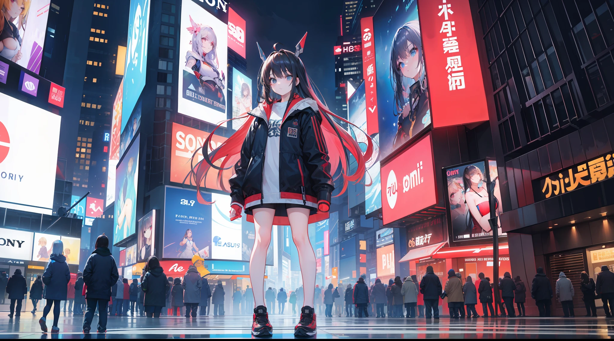 On the street，168cm girl，time square，Look into the distance，Slim figure，Comic leg，，Masterpiece，4K Ultra Clear，Sony Master Lens，wide angles