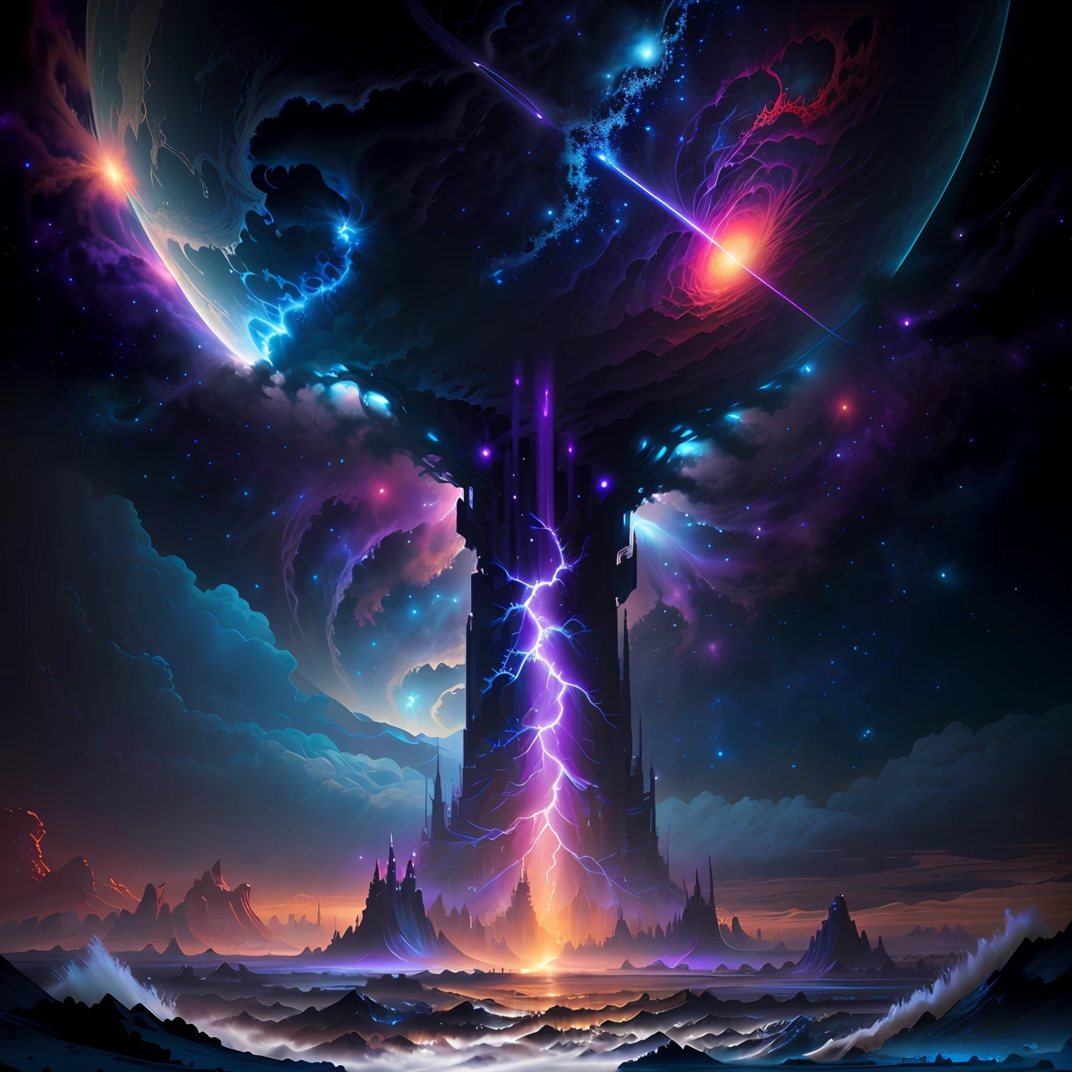 Fractal Thunder Dan Mumford no topo, arte conceitual 8k, 8k arte impressionante, epic scifi fantasy art, Epic Fantasy Digital Art Style, Arte de fantasia 8k, arte conceitual 8 k, Planetas espaciais