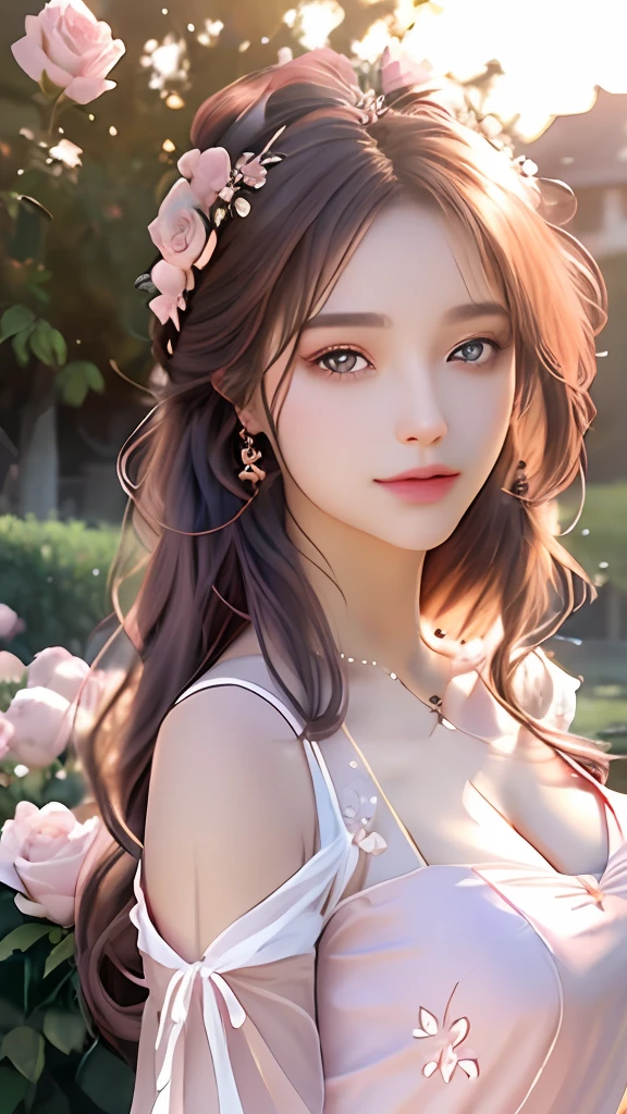 Professional photography, realistic, a clump of pink roses outside the house, beautiful and aesthetic, soft pink, beautiful beauty, roses in movie lights, lush flowers outdoors, nature and floral aesthetics, rose garden, roses, portal made of roses, beautiful images, roses, fantastic aesthetics, in a cottage core garden, pink golden hour, (masterpiece: 1.6, best quality), (fine detailed beautiful eyes: 1.2), (extremely detailed CG unity 8k wallpaper, masterpiece, super detailed, best shadows), (detailed background), high contrast, (best lighting, extremely refined and beautiful), ((color paint splash on transparent background, Dulux,)), ((caustic)), dynamic angles, beautiful details glowing, amazing, high detail, very detailed, beautiful, building shots, surrealism, Unreal Engine 5