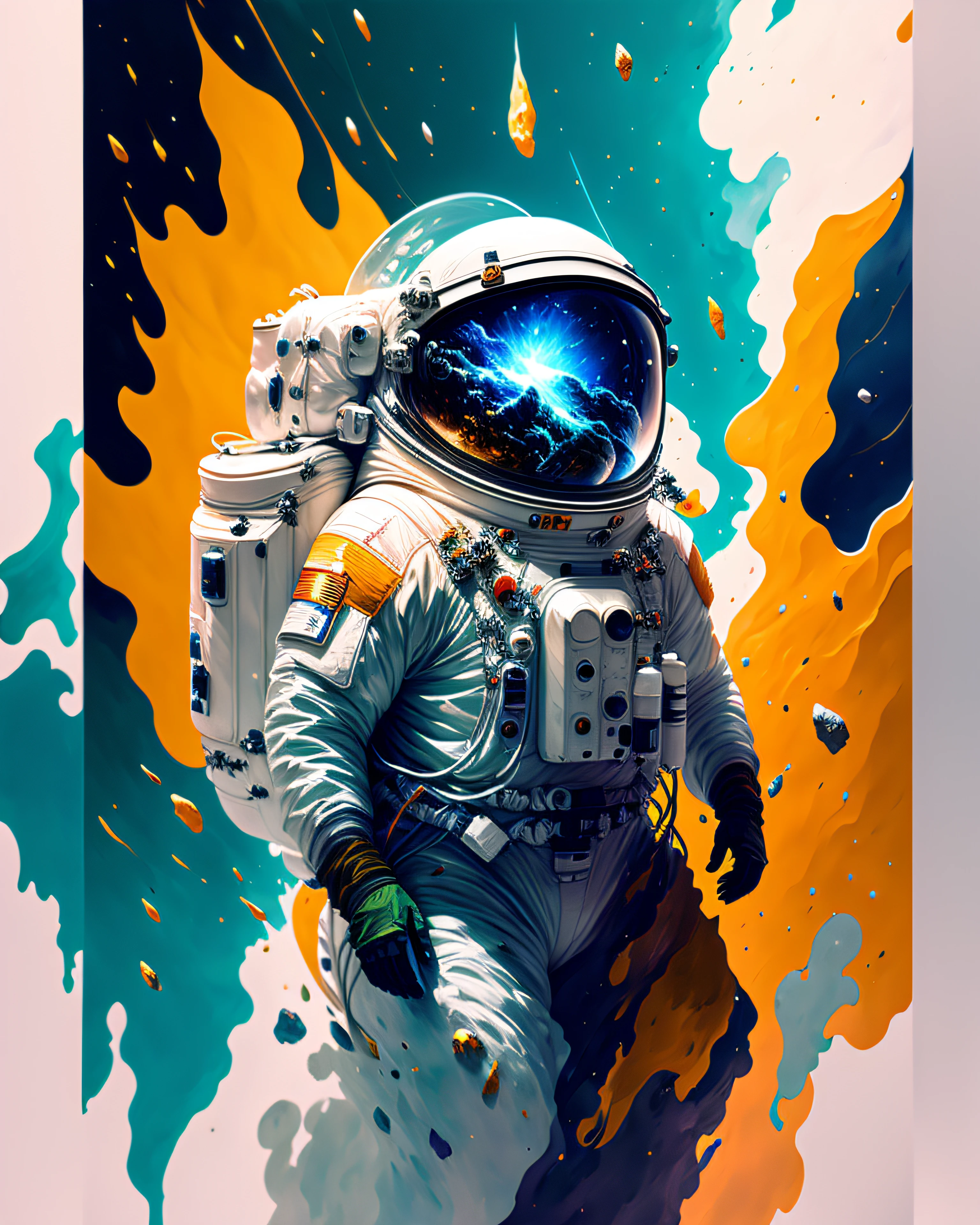 astronaut,  climbing the asteroid,  character render, ultra high quality model, ethereal background, abstract beauty, explosive volumetric, oil painting, heavy strokes, paint dripping