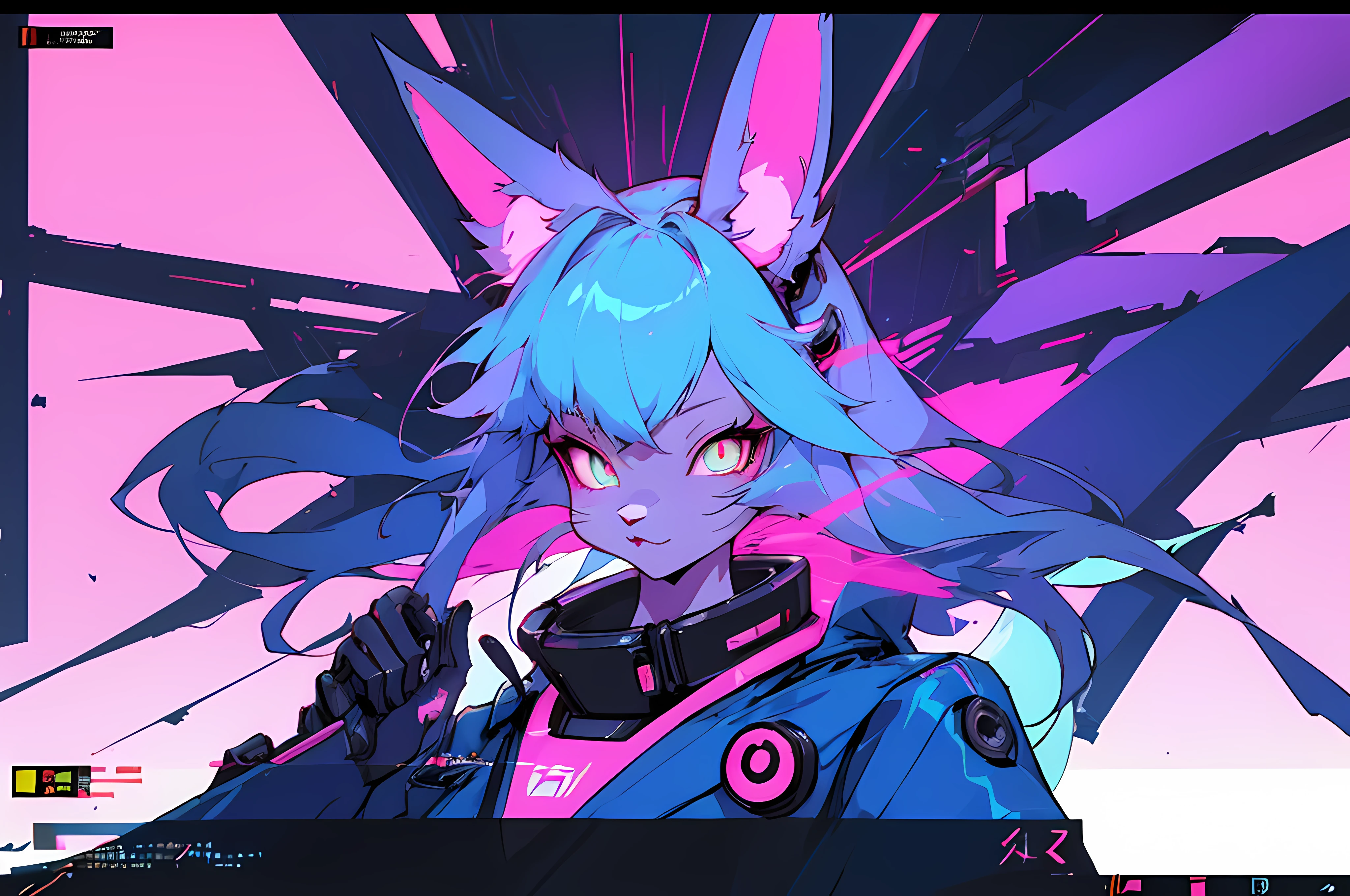 (vintage vhs), (crt screenshot), (Zen, Amy Sol style), (((blue anthro kemono furry rabbit exploring old ruins))), (((underground cavern shining flashlight in old ruins))), digital cyberpunk anime!!, anime cyberpunk art, fully robotic!! catgirl, hyper concept art, cyberpunk anime girl mech, portrait anime space cadet girl, wearing cybernetic bunny ears , anime character with futuristic hair and glowing eyes in a dark room, digital cyberpunk anime art, anime style 4 k, digital cyberpunk - anime art, anime mecha aesthetic, digital cyberpunk anime!!, anime cyberpunk art, fully robotic!! catgirl, hyper concept art, cyberpunk anime girl mech, portrait anime space cadet girl, wearing cybernetic bunny ears --v6