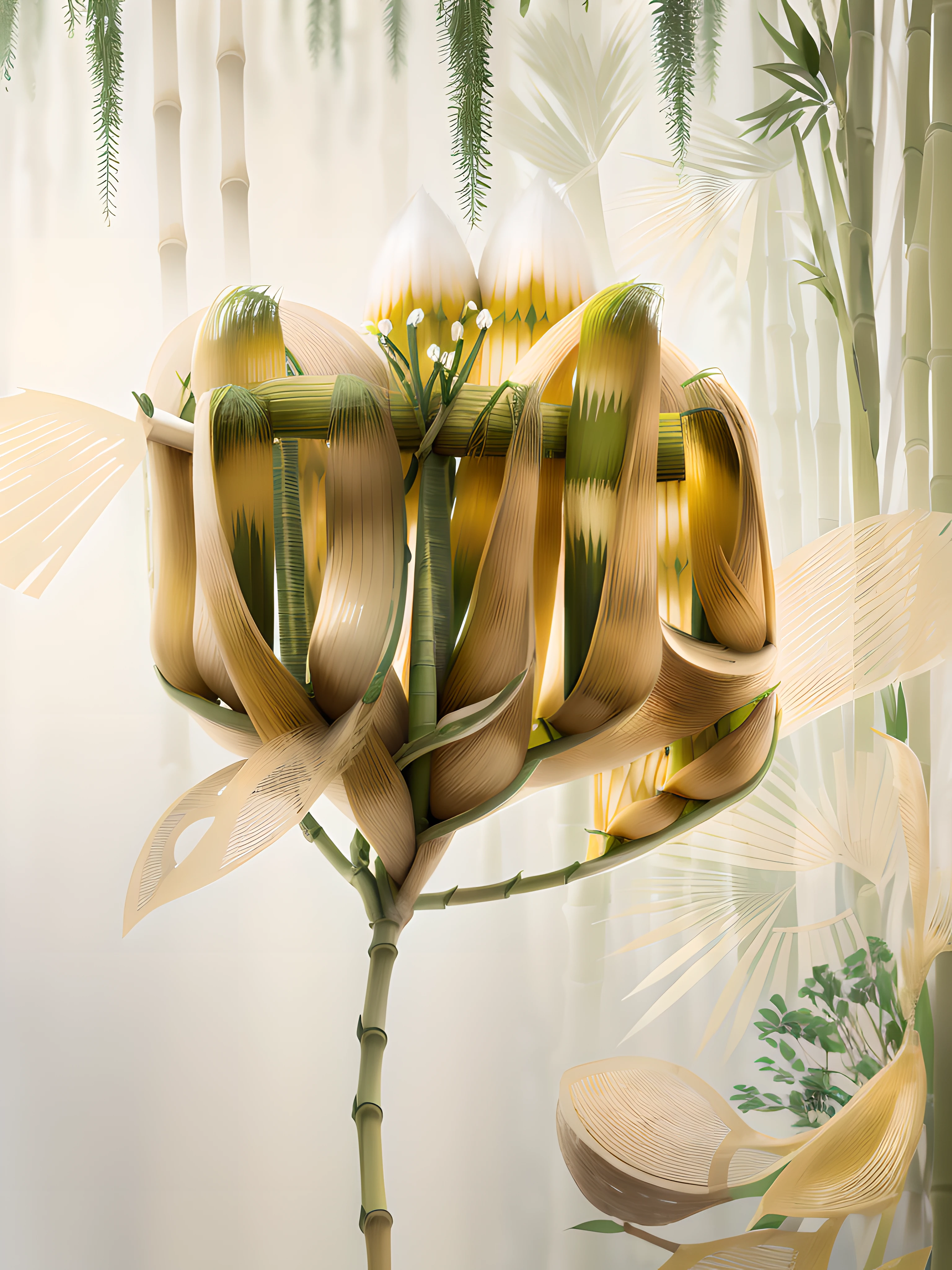 ((bamboos)),In a blooming bamboo forest(Fresh and energetic), Bamboo，Bamboo，Strong texture of the background，high-quality picture, natural style，((Masterpiece)),((Best quality))， 8K, high detal，Ultra-detailed,tradit，Beautiful