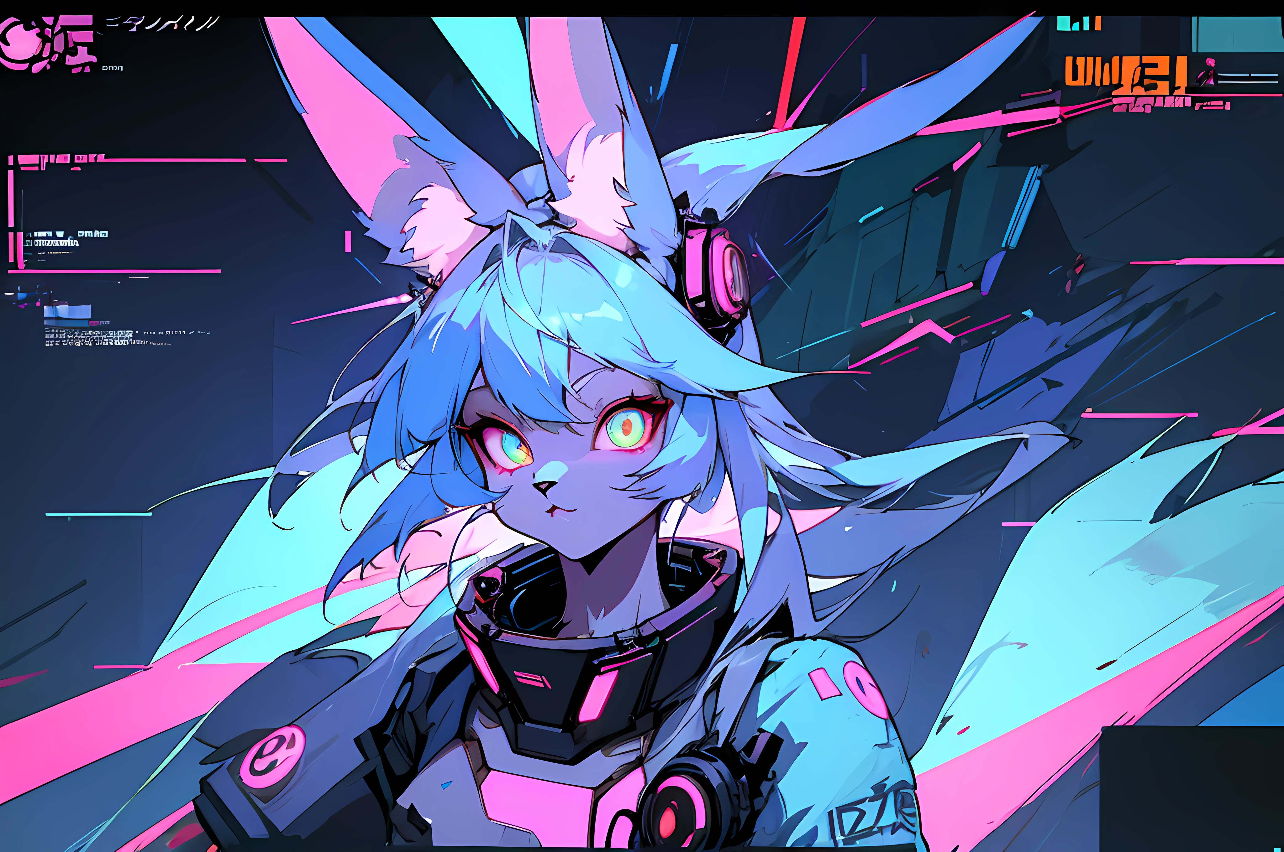 (vintage vhs), (crt screenshot), (Zen, Amy Sol style), (((blue anthro kemono furry rabbit exploring old ruins))), (((underground cavern shining flashlight in old ruins))), digital cyberpunk anime!!, anime cyberpunk art, fully robotic!! catgirl, hyper concept art, cyberpunk anime girl mech, portrait anime space cadet girl, wearing cybernetic bunny ears , anime character with futuristic hair and glowing eyes in a dark room, digital cyberpunk anime art, anime style 4 k, digital cyberpunk - anime art, anime mecha aesthetic, digital cyberpunk anime!!, anime cyberpunk art, fully robotic!! catgirl, hyper concept art, cyberpunk anime girl mech, portrait anime space cadet girl, wearing cybernetic bunny ears --v6