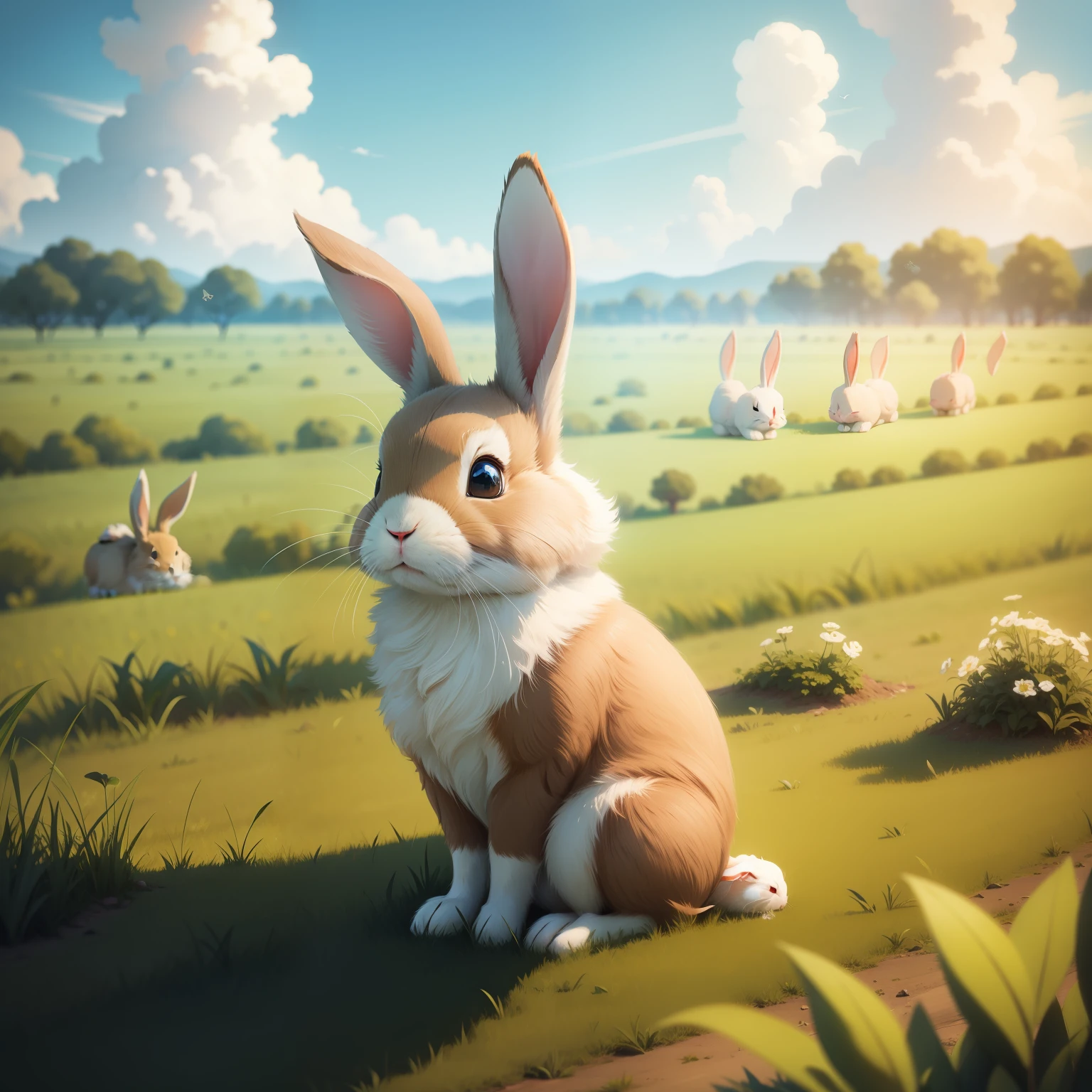 Rabbit eat grass,with sky