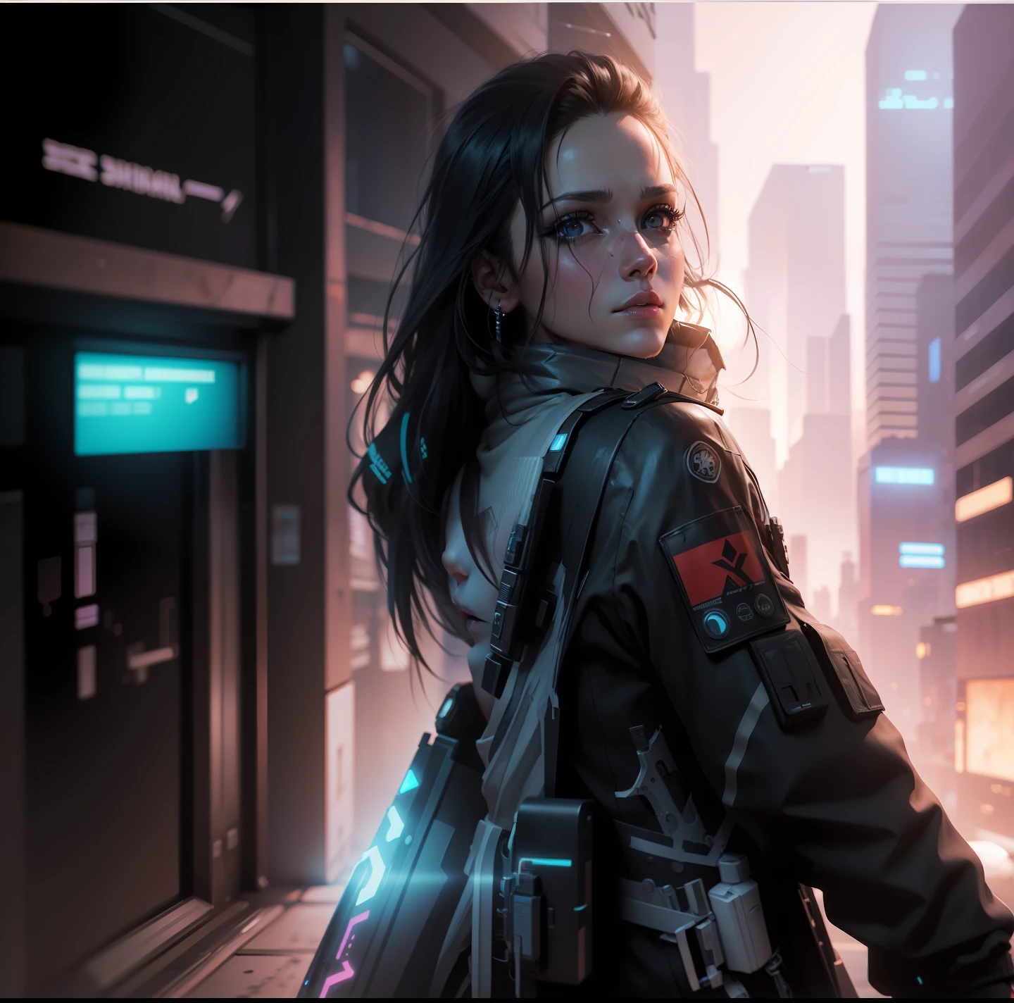 Change this background cyberpunk, realistic face,8k, ultra graphics, a girl