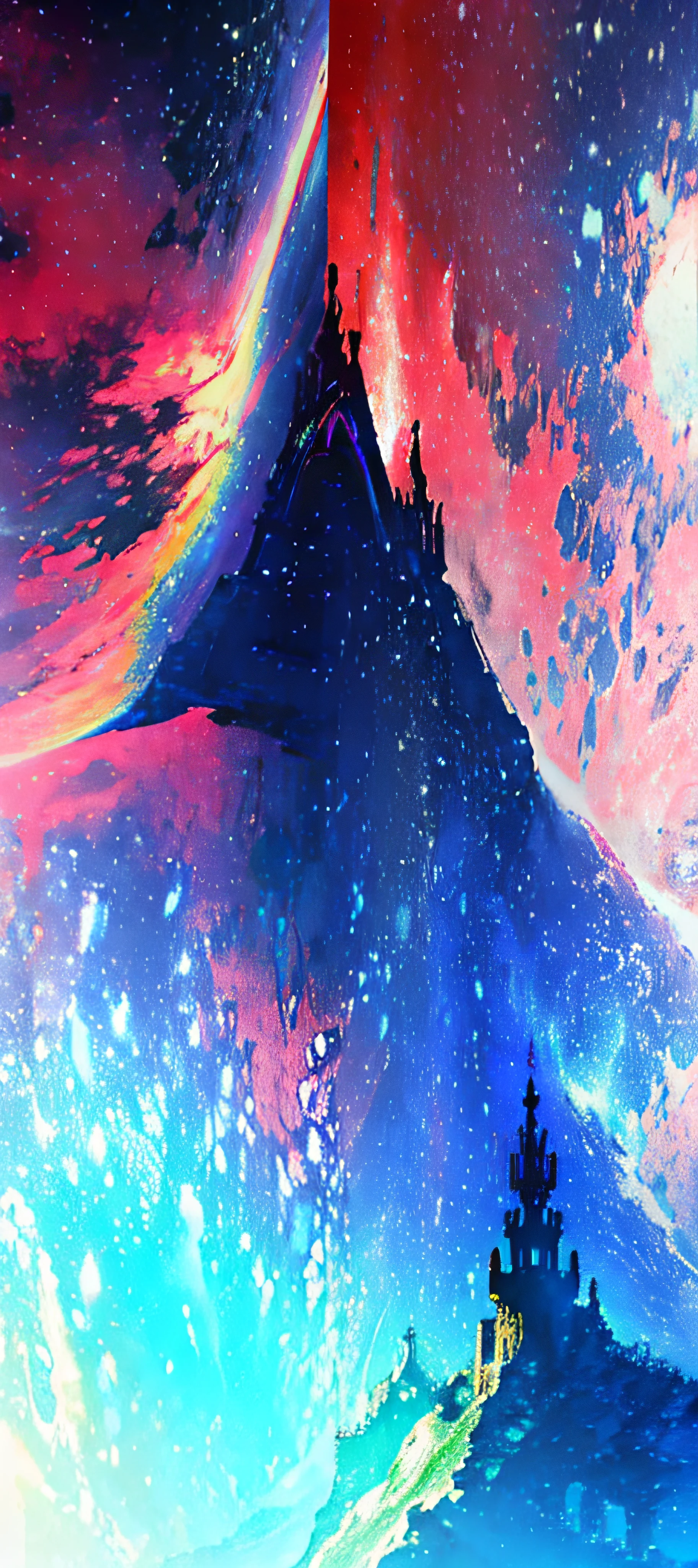 towers of god, blue towers, violet, blue, red, god, red sky, violet sky, starry sky, stars, starry towers, starry god, light blue, civilization, order