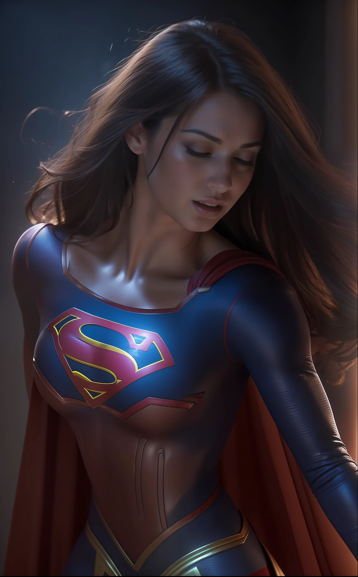 A stunning, seductive brunette supergirl experiencing mind-blowing pleasure during an intense and passionate SEXUAL INTERCOURSE, moaning with ecstasy as she spews cum out of her pussy. 8K HIGH DEF RESOLUTION IMAGE.