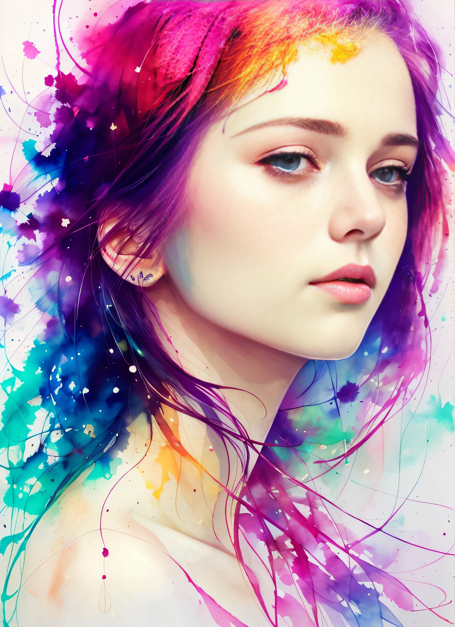 a painting by mse a woman by agnes cecile, luminous design, pastel colours, ink drips, autumn lights