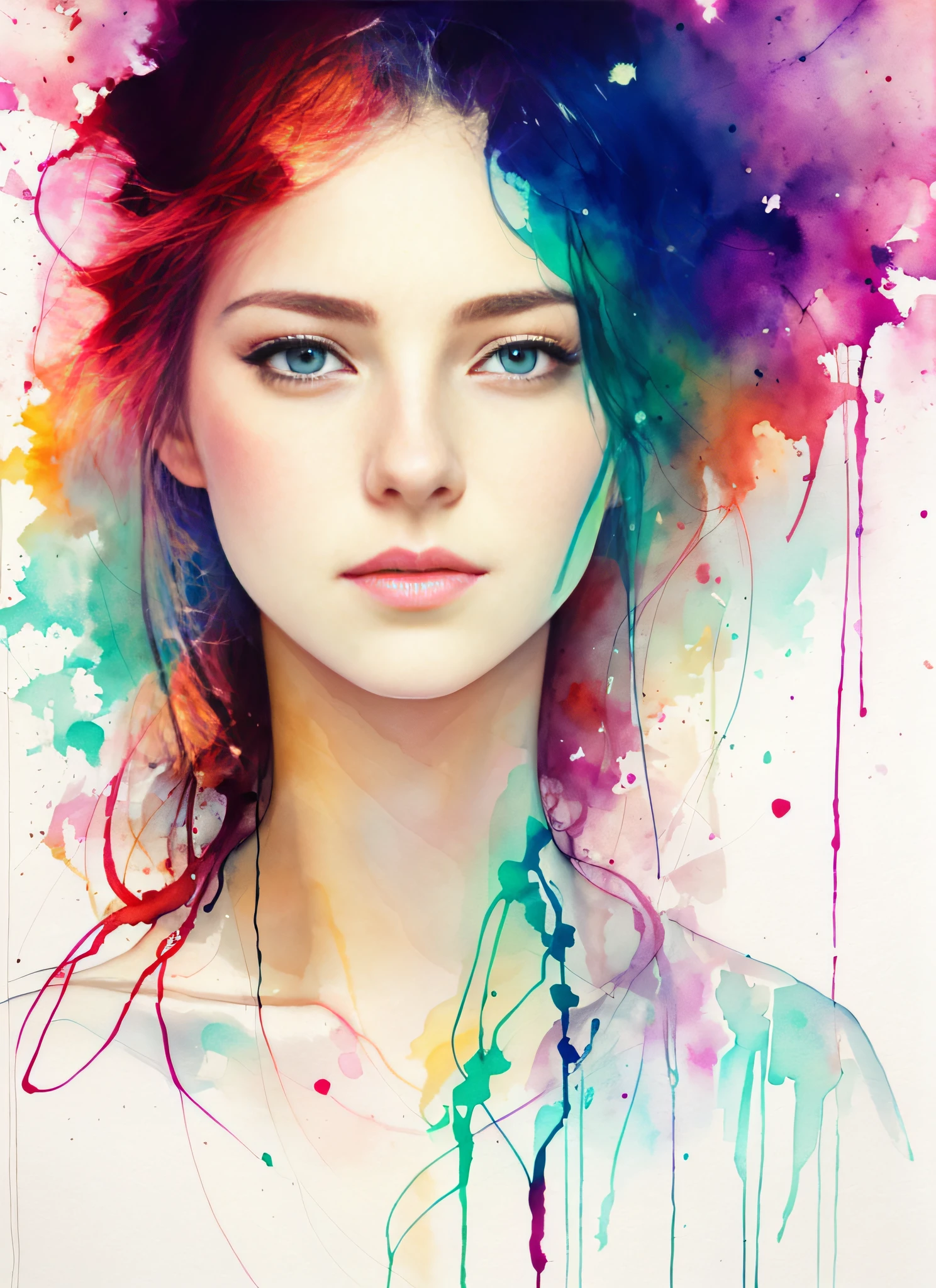 a painting by mse a woman by agnes cecile, luminous design, pastel colours, ink drips, autumn lights