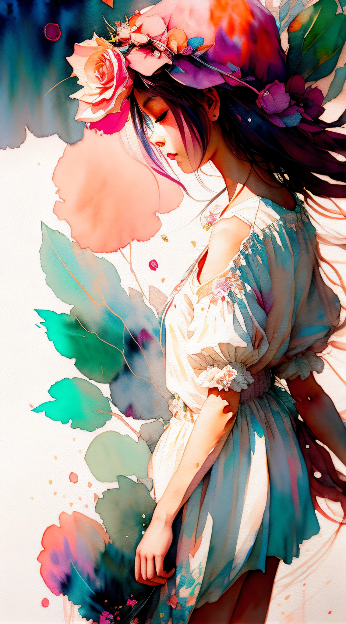 wtrcolor style, (rose) digital art, official art, blown by the wind, masterpiece, beautiful, ((watercolor)), paint splatter, intricate detail. Great detail, [dripping:0.7], Trending on Artstation, Rachel Walker