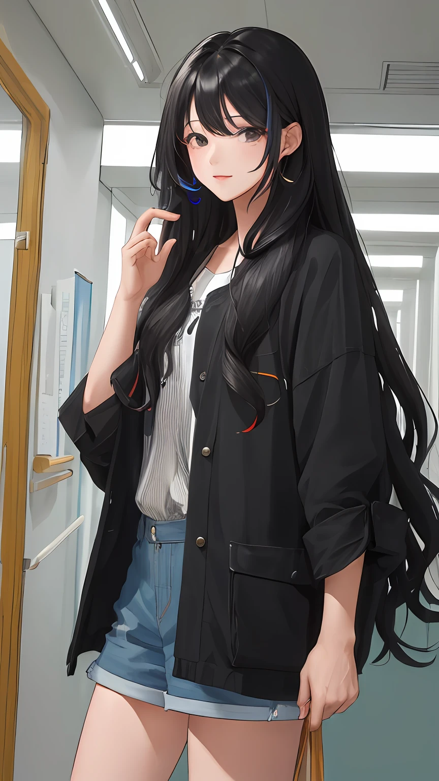 (Masterpiece, Best quality:1.4), view the viewer, 
(Wavy hair:0.8), Long hair, Black hair, Colorful,