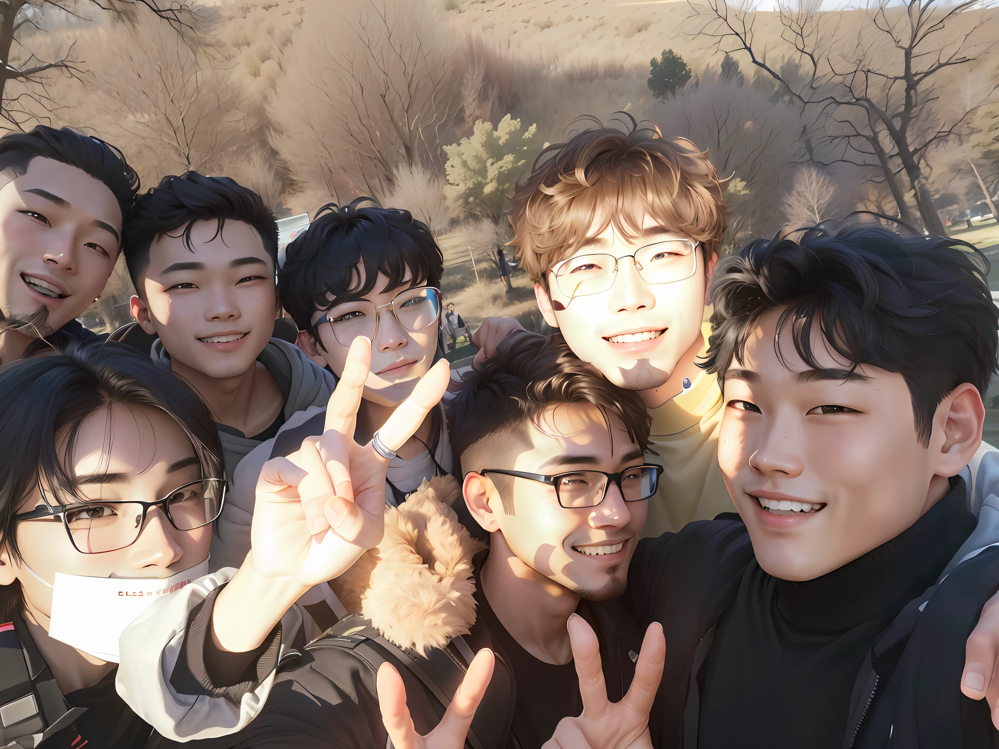 There are a lot of people in the park taking pictures together, photograph taken in 2 0 2 0, High school, SSAO 8 K, 8K!, Highlight, haruhi, self-shot, taken on go pro hero8, with many travelers, 8K, Digital, Selfie Photos, Selfie Photos, all from the group nct, bts, (Men),2 0 2 2 photo