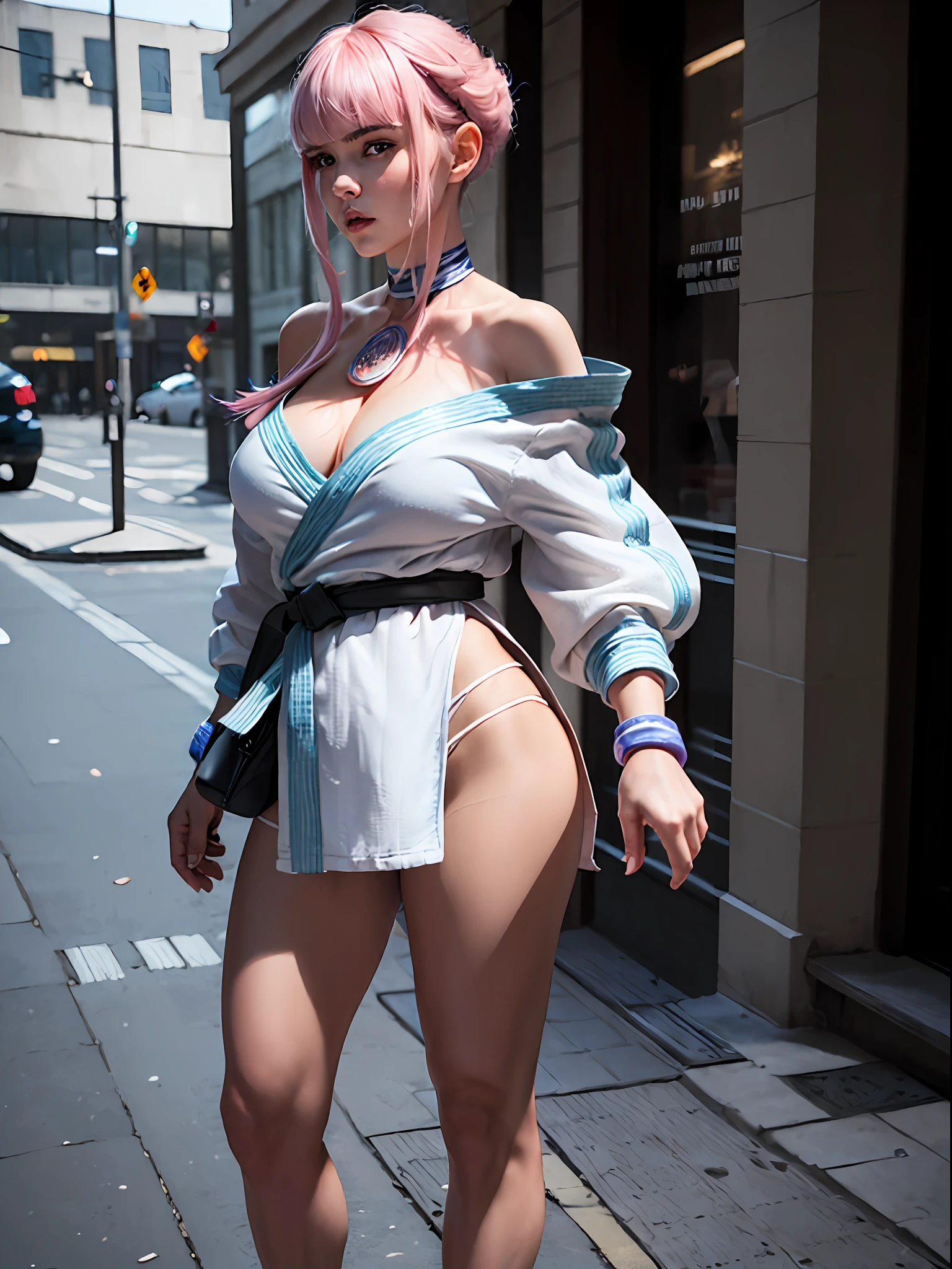 (masterpiece, best quality:1.4), (on the street), (standing:1.5), (full body), (from front), (1girl), solo, (european youth:1), 1girl, manonms, off shoulder, white dougi, martial arts belt, halterneck,hip vent, bodysuit, hyperrealistic, high detailed skin, dslr, soft lighting, high quality, highly detailed skin, skin pores, subsurface scattering, medium breast, full face blush, highly detailed face, full lips, detailed background, depth of field, volumetric lighting, sharp focus, absurdres, realistic proportions, good anatomy, (realistic, hyperrealistic:1.4), 16k hdr,