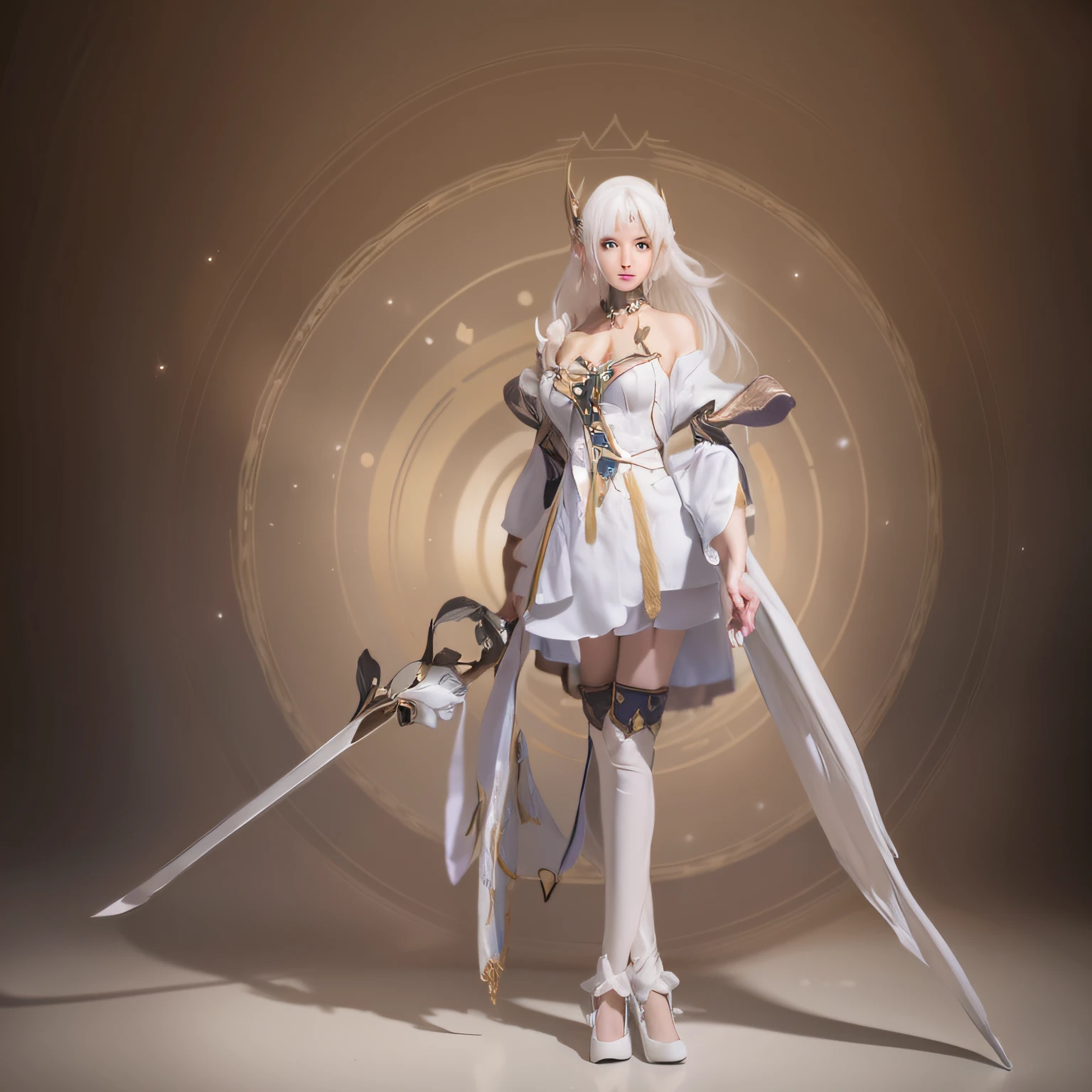 Gao Mo - the stylistic image of a woman in a white dress and holding a sword, render of april, from bravely default ii, stunning 3d render of a fairy, highly detailed character, astral fairy, render of mirabel madrigal, lunar themed attire, full-body xianxia, hyper-detailed fantasy character, lineage 2 revolution style, a stunning young ethereal figure