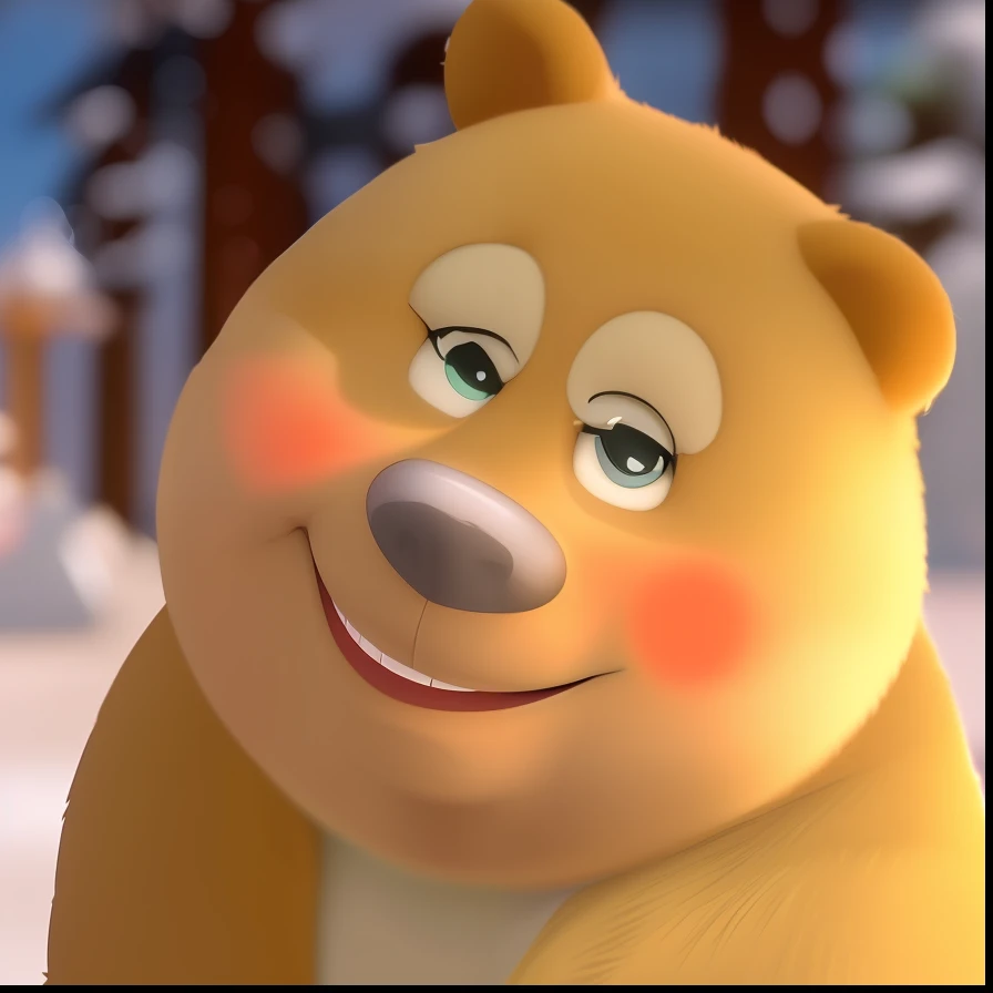 (blessings:1.5)，(Happy birthday kanji)，Close-up of cartoon bear with red nose and big smile, round teeth and goofy face, Anime bear