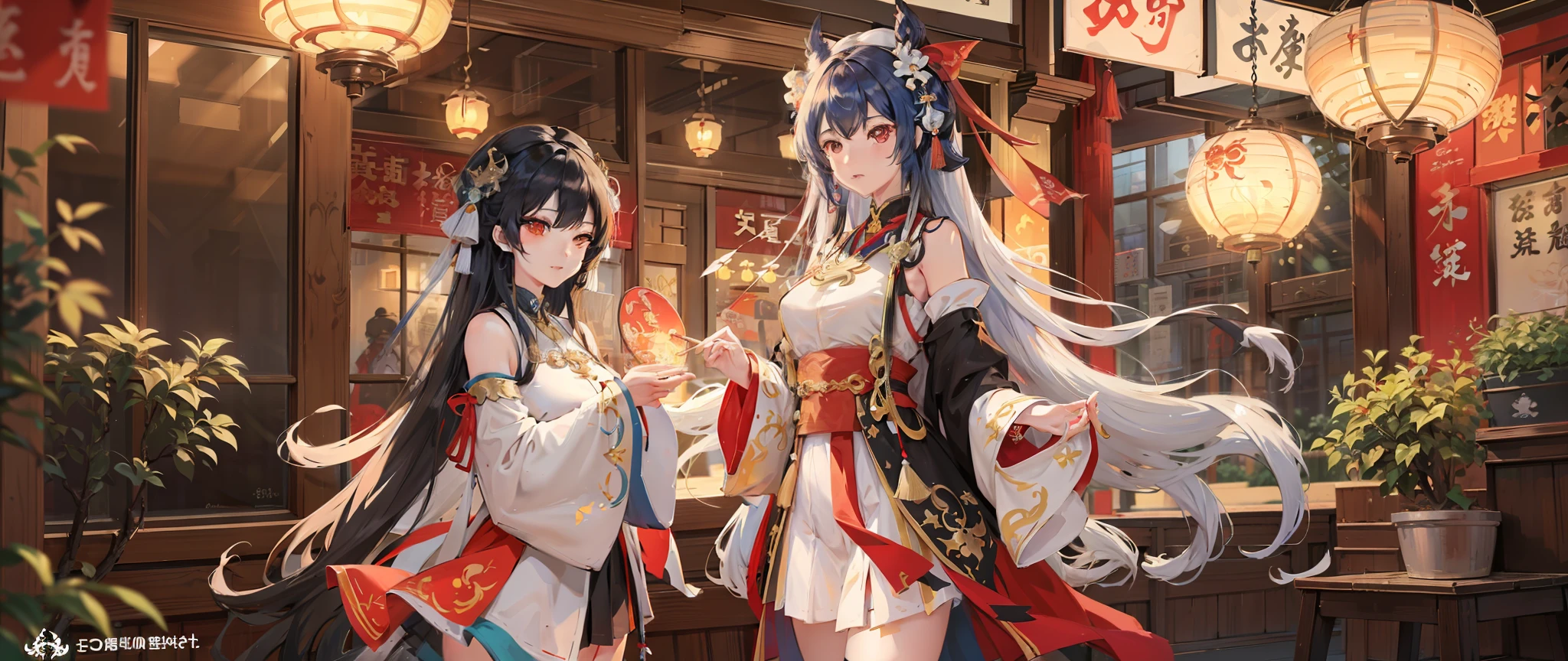 Anime characters in shop windows with oriental decorations, 《azur lane》role, A scene from the《azur lane》videogame, onmyoji, Kantai collection style, krenz cushart and wenjun lin, trending on cgstation, Official artwork, trending on artstation pixiv, azur lane style, An anime cover, Onmyoji detailed art