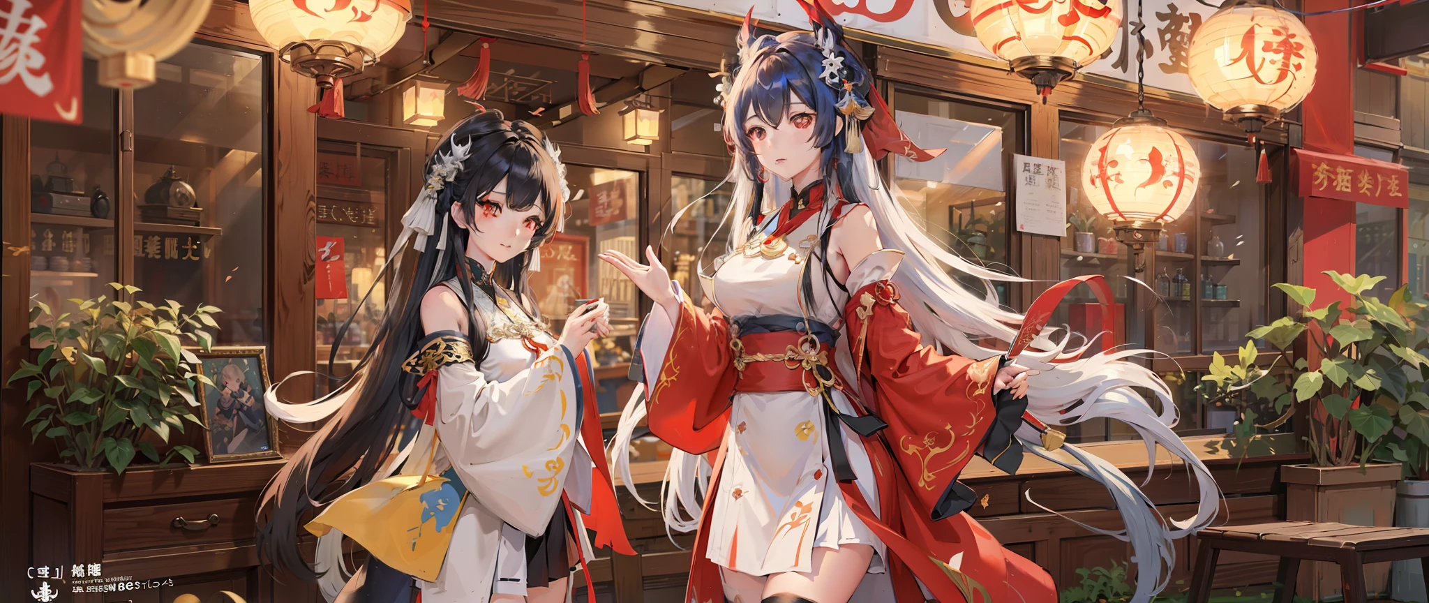 Anime characters in shop windows with oriental decorations, 《azur lane》role, A scene from the《azur lane》videogame, onmyoji, Kantai collection style, krenz cushart and wenjun lin, trending on cgstation, Official artwork, trending on artstation pixiv, azur lane style, An anime cover, Onmyoji detailed art