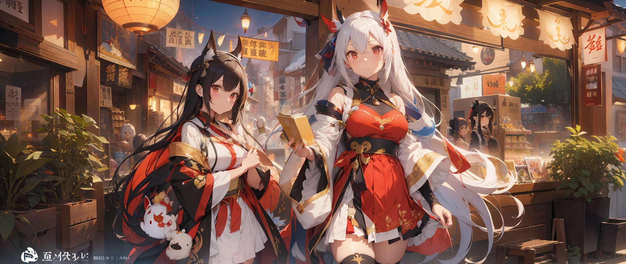 Anime characters in shop windows with oriental decorations, 《azur lane》role, A scene from the《azur lane》videogame, onmyoji, Kantai collection style, krenz cushart and wenjun lin, trending on cgstation, Official artwork, trending on artstation pixiv, azur lane style, An anime cover, Onmyoji detailed art