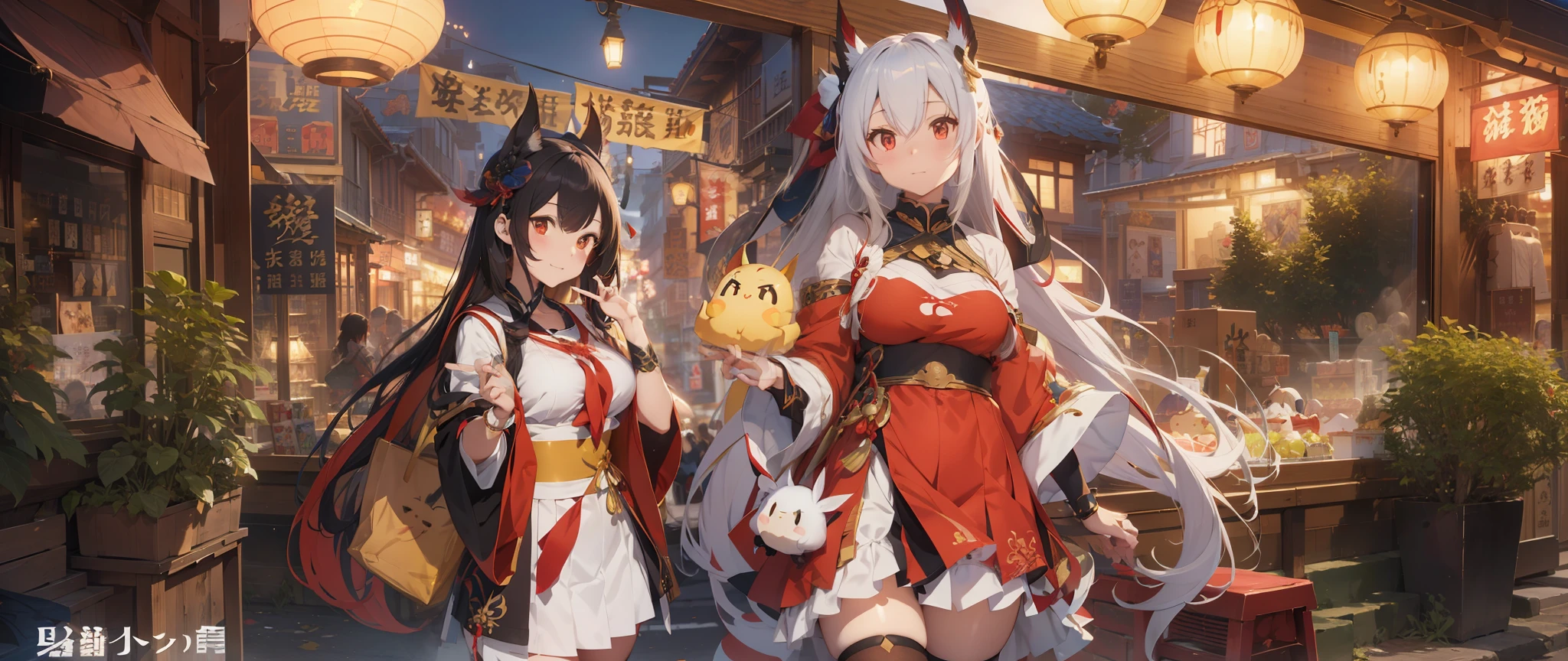 Anime characters in shop windows with oriental decorations, 《azur lane》role, A scene from the《azur lane》videogame, onmyoji, Kantai collection style, krenz cushart and wenjun lin, trending on cgstation, Official artwork, trending on artstation pixiv, azur lane style, An anime cover, Onmyoji detailed art