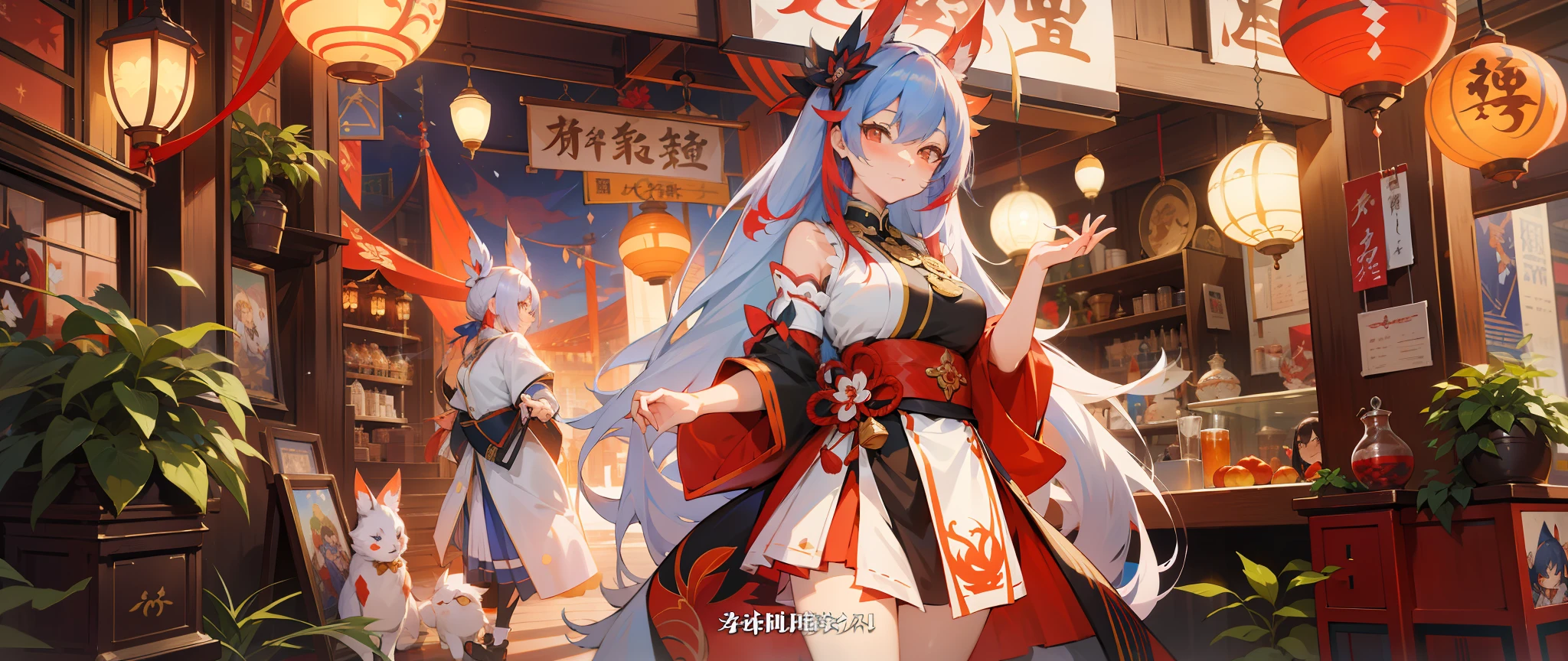 Anime characters in shop windows with oriental decorations, 《azur lane》role, A scene from the《azur lane》videogame, onmyoji, Kantai collection style, krenz cushart and wenjun lin, trending on cgstation, Official artwork, trending on artstation pixiv, azur lane style, An anime cover, Onmyoji detailed art