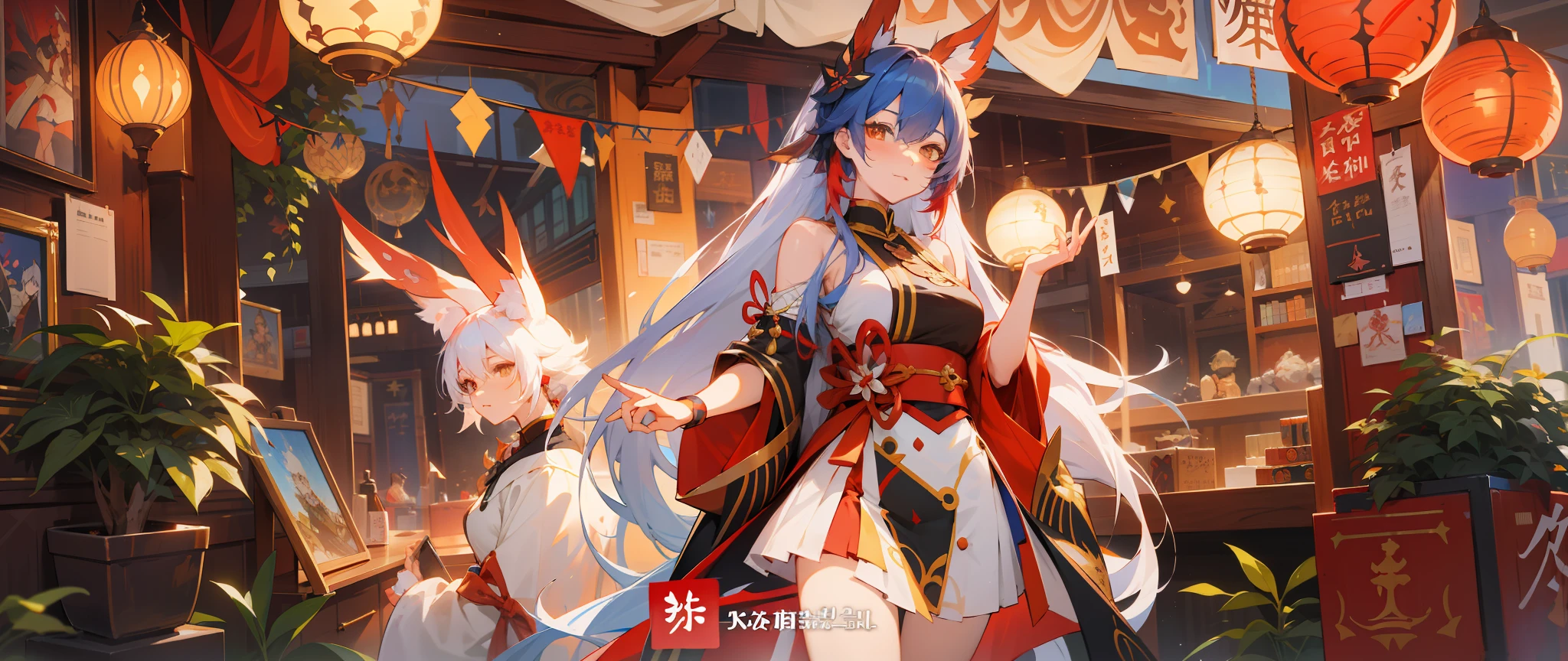 Anime characters in shop windows with oriental decorations, 《azur lane》role, A scene from the《azur lane》videogame, onmyoji, Kantai collection style, krenz cushart and wenjun lin, trending on cgstation, Official artwork, trending on artstation pixiv, azur lane style, An anime cover, Onmyoji detailed art