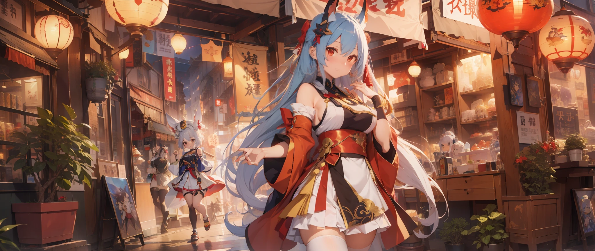 Anime characters in shop windows with oriental decorations, 《azur lane》role, A scene from the《azur lane》videogame, onmyoji, Kantai collection style, krenz cushart and wenjun lin, trending on cgstation, Official artwork, trending on artstation pixiv, azur lane style, An anime cover, Onmyoji detailed art