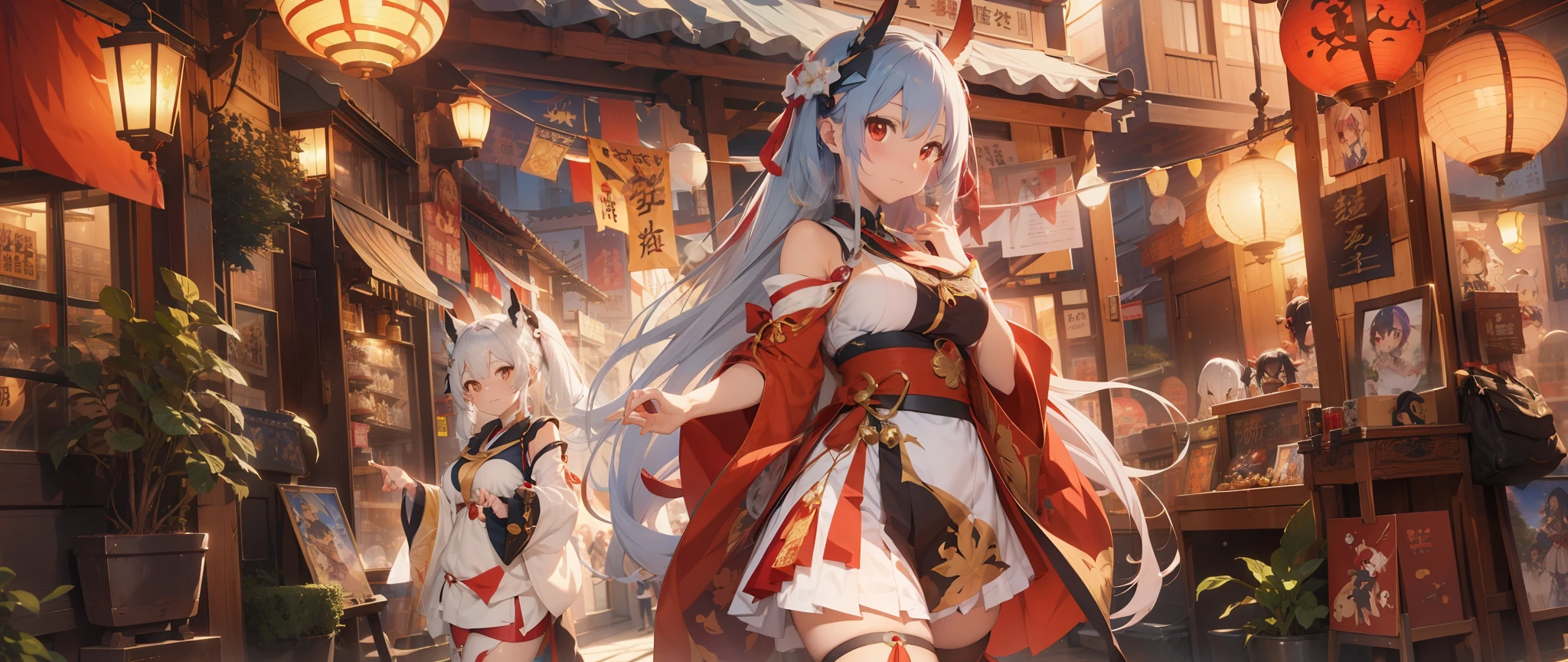 Anime characters in shop windows with oriental decorations, 《azur lane》role, A scene from the《azur lane》videogame, onmyoji, Kantai collection style, krenz cushart and wenjun lin, trending on cgstation, Official artwork, trending on artstation pixiv, azur lane style, An anime cover, Onmyoji detailed art