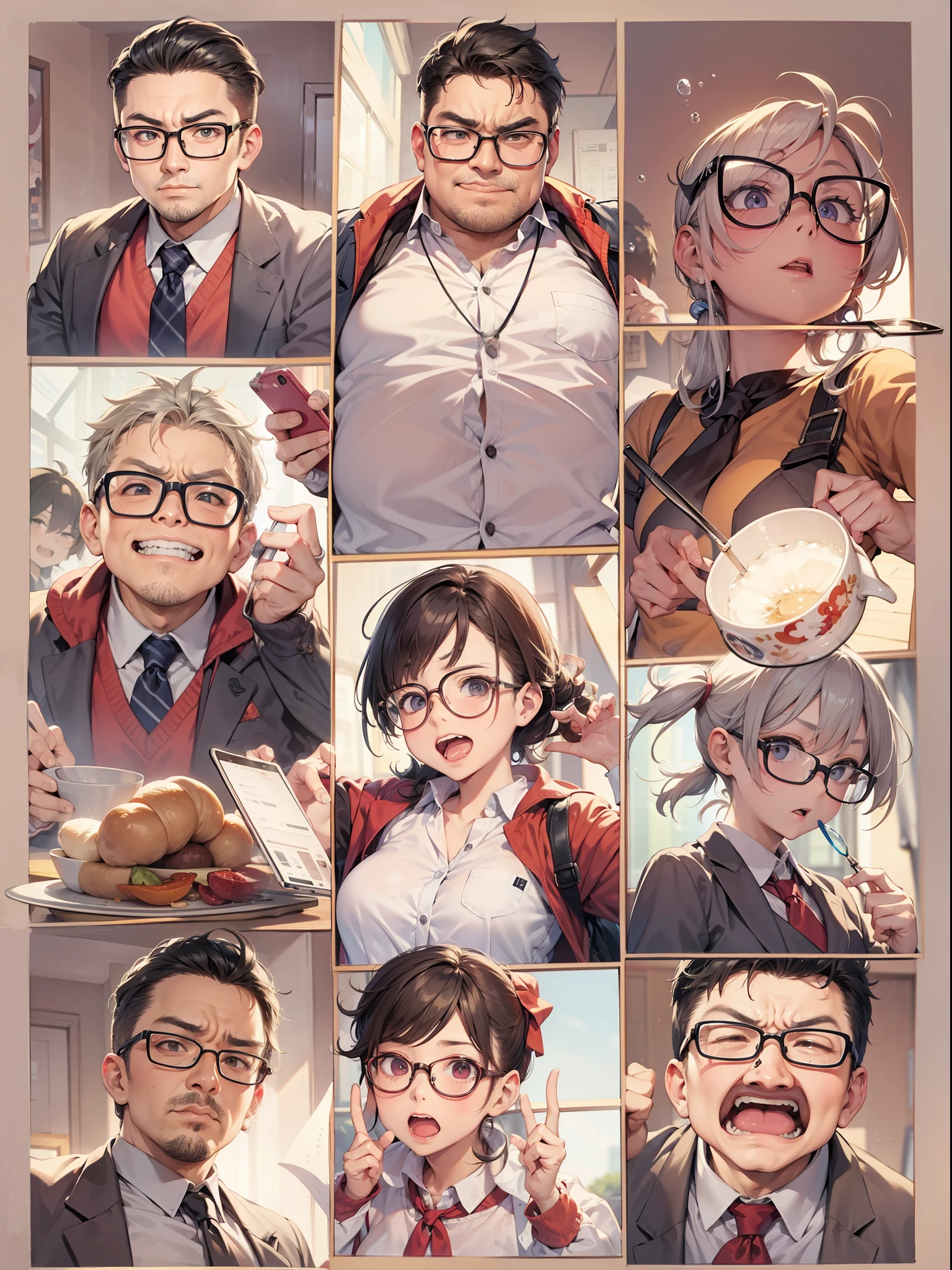 Top image quality Original Characters、Man with little obese glasses、anger face