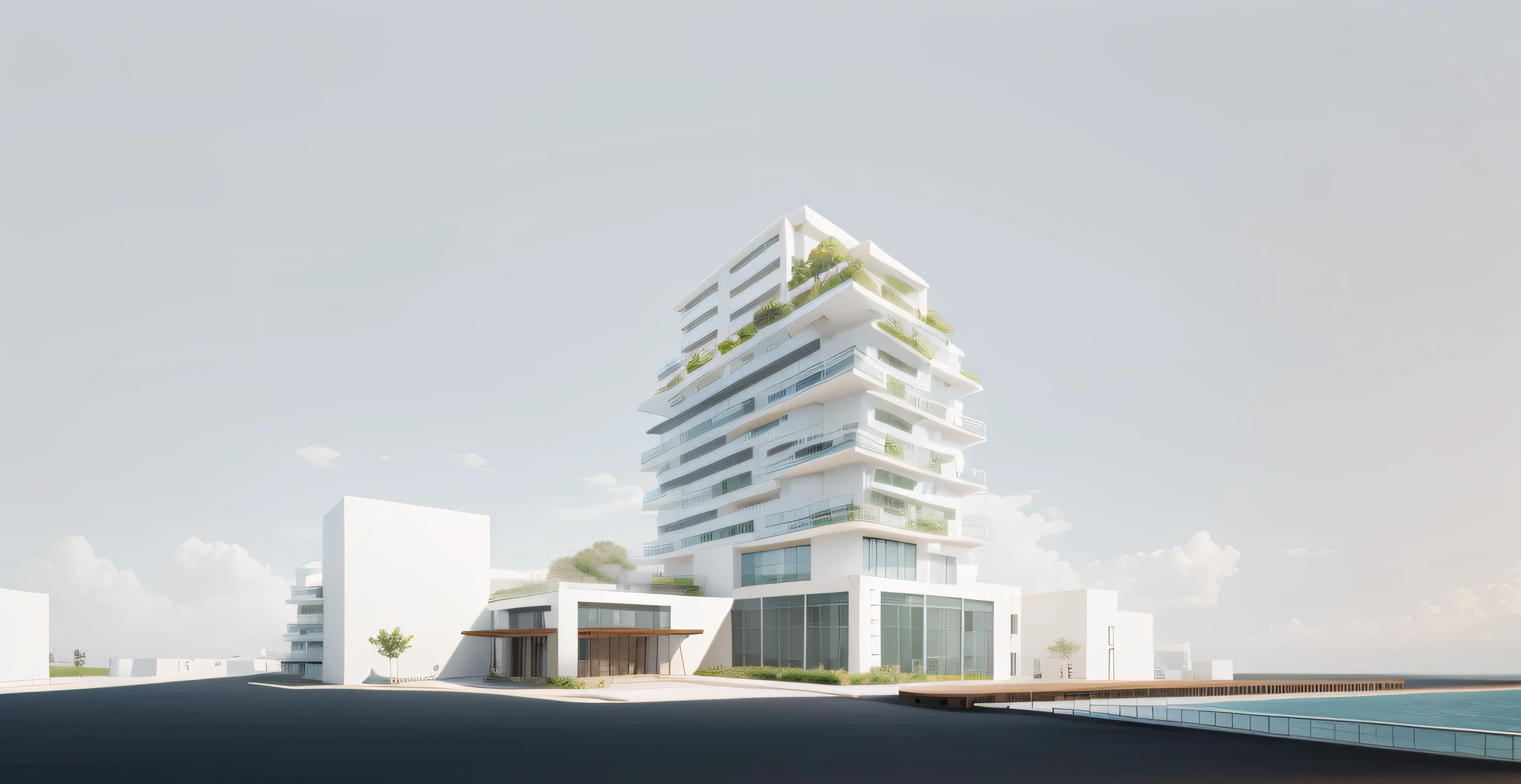 The façade has a design of sunshade slats