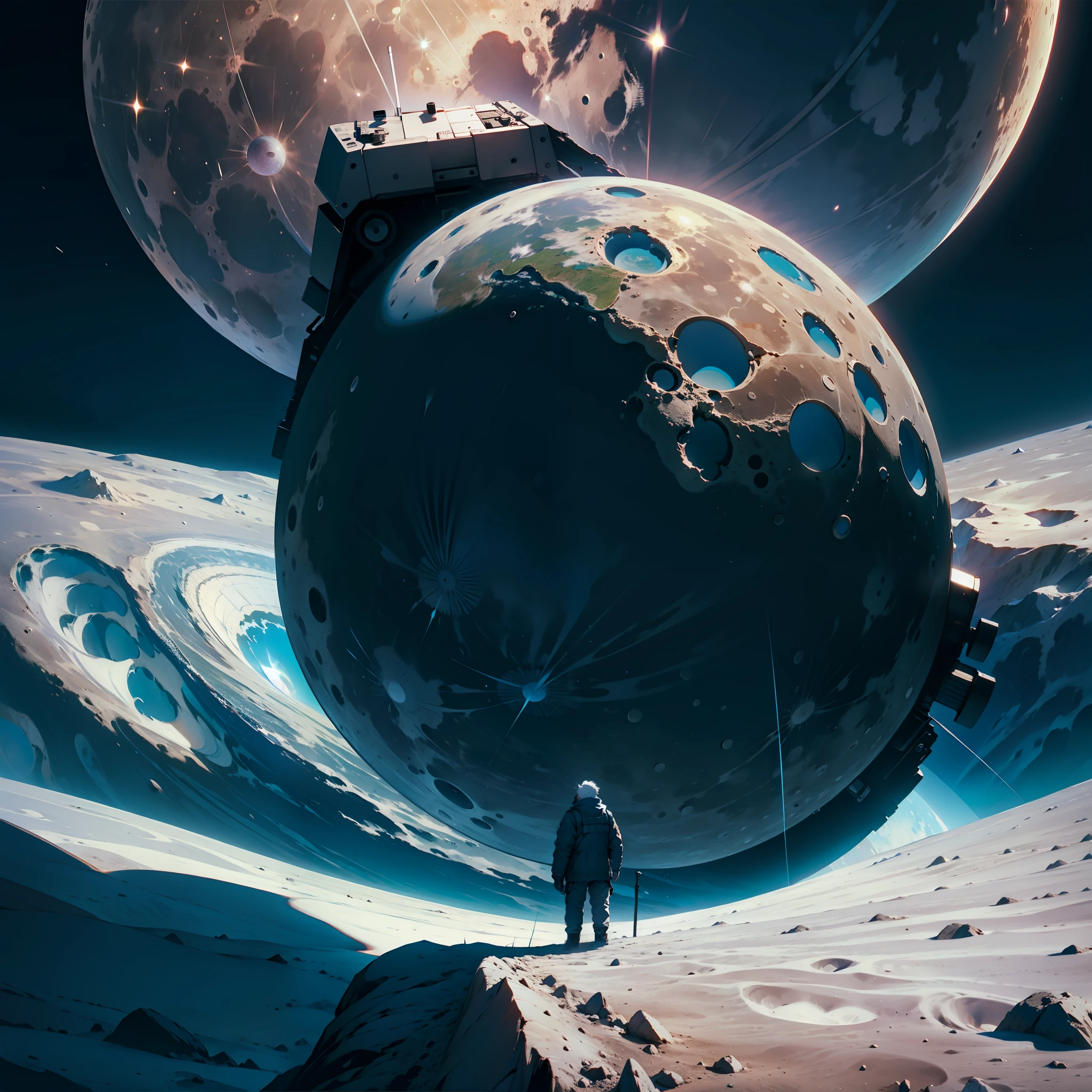 A man looking at the Earth on the moon
