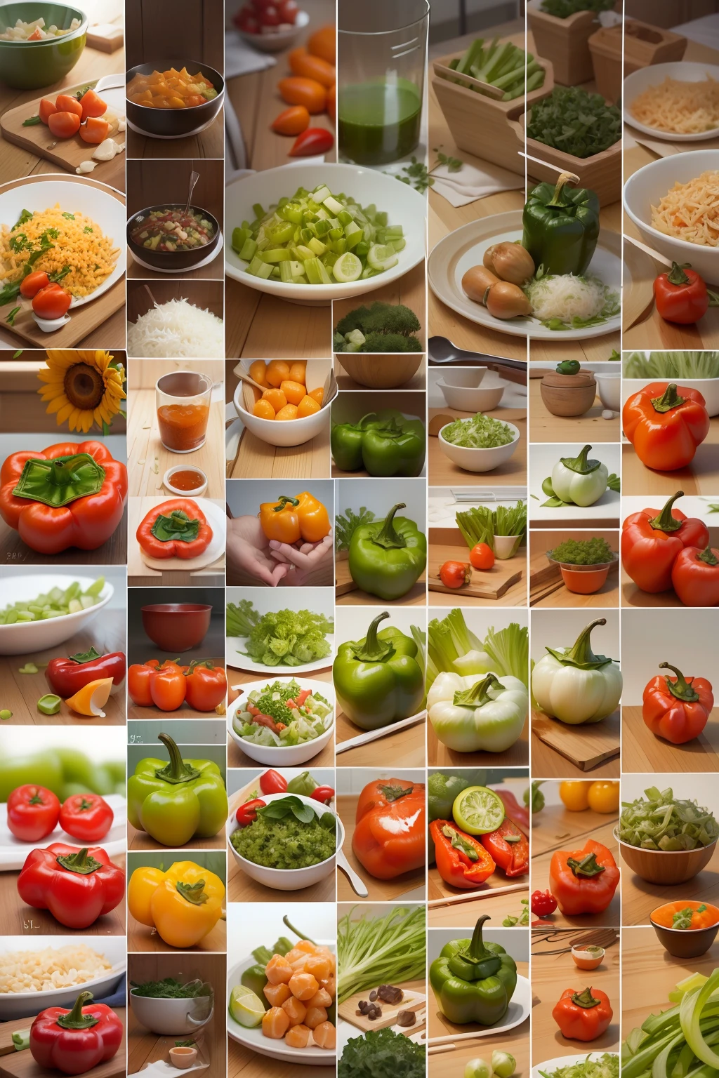 stuffed peppers、Fat and thin、oily and delicate、a little chopped green onion、garlic、super realistic food picture、Complete theme shown in the picture、、Randy Post、Hyper realistic「hyper realstic」、Night of High Resolution Photos