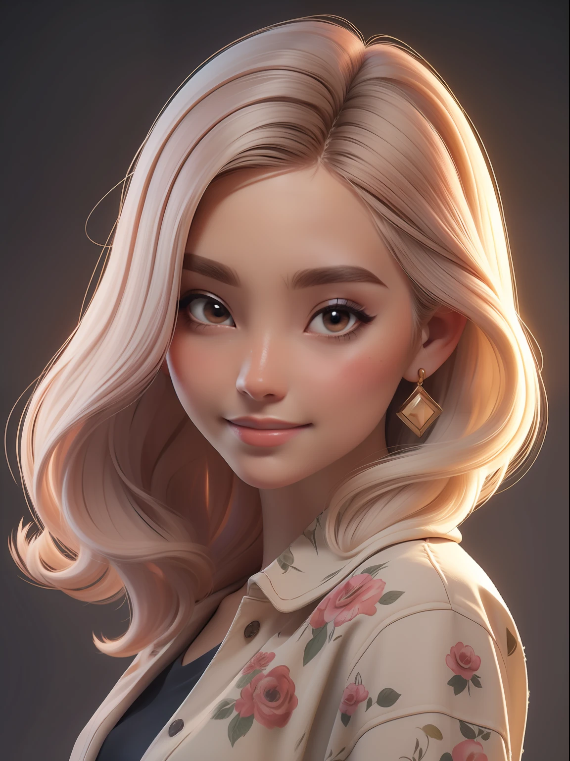 dynamic lighting, ((Um estudo em rosa)), Uma princesa Barbie, fundo cor-de-rosa, rosto delicado, pele branca(fofo:1.3), (pale skin:1.1), (sorriso suave:1.1), Rosto detalhado, Textura detalhada da pele, raio de sol, Por Ilya Kuvshinov, Nina Masic, natural lighting, Subsurface scattering, ornado, cabelo rosa, cowboy shot, atmosphric perspective, retina, pele texturizada, anatomicamente correto, best quality, Premiado