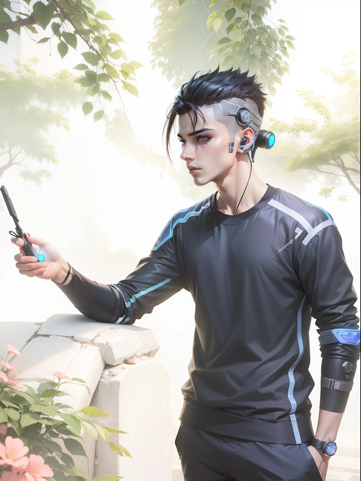 Change background cyberpunk handsome boy ultra realistic with Ai