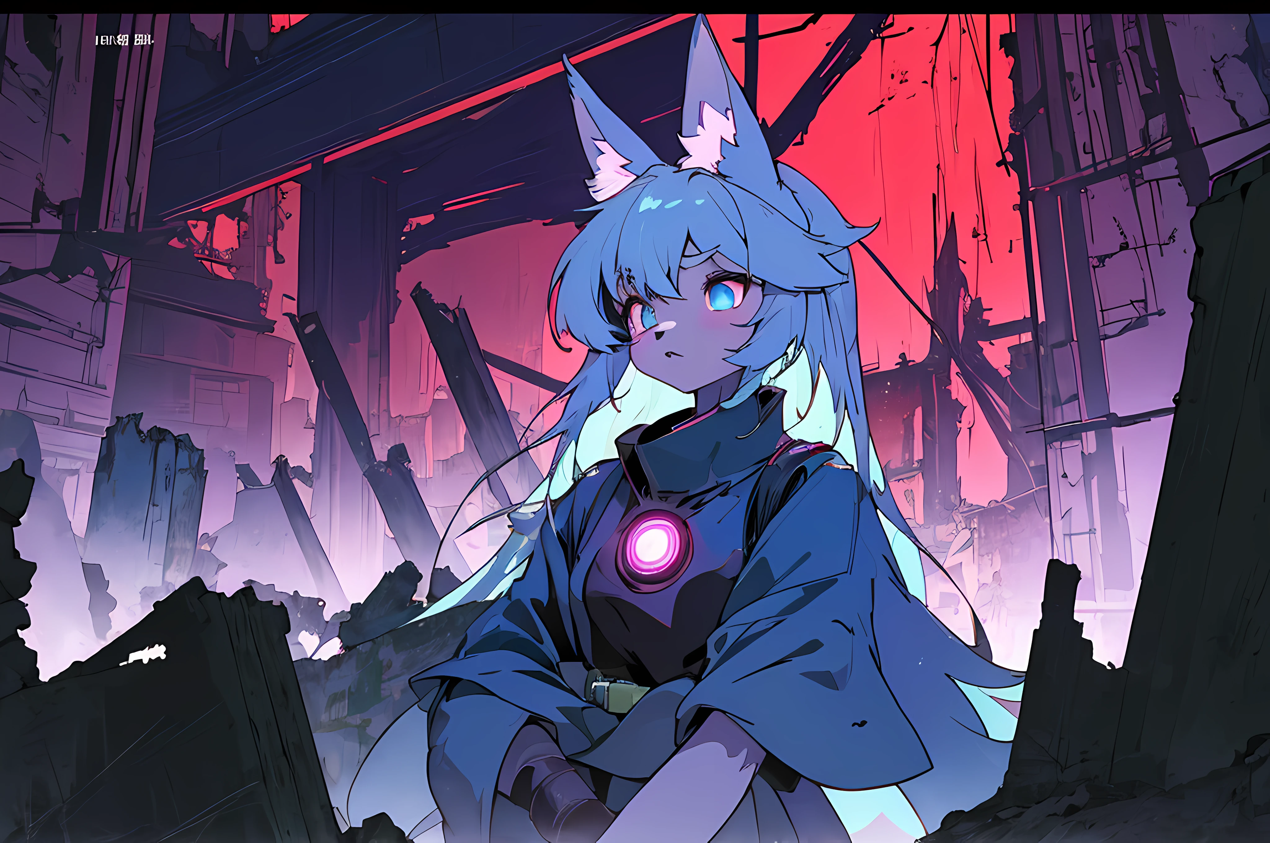 (vintage vhs), (crt screenshot), (((dark scene))), (((dark cloudy scene))), (((bleak dark nighttime unlit scene, dark colors))), (((underground basement scene))), (((unlit nighttime scene))), (((dark abandoned cathedral house))), (((solemn blue anthro kemono furry rabbit exploring old ruins))), (((underground cavern exploring in old ruins))), anime rabbit character with futuristic hair and glowing eyes exploring old ruins, anime art, anime aesthetic, (((old ruins in background cel art))), kemono anime rabbit girl, wearing cybernetic bunny ears, angry female fighter --v6