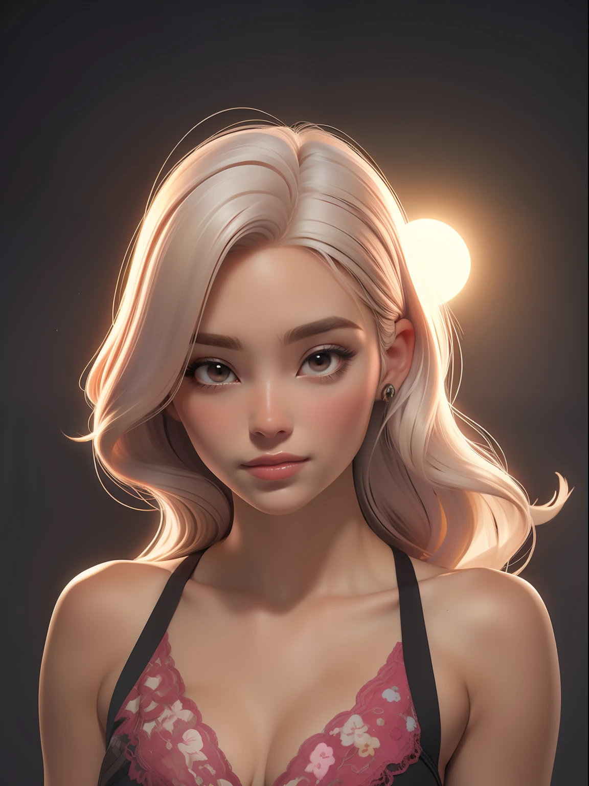dynamic lighting, ((Um estudo em rosa)), Uma princesa Barbie, fundo cor-de-rosa, rosto delicado, pele branca(Pescador:1.3), (pale skin:1.1), (sorriso suave:1.1), rosto detalhado, textura detalhada da pele, raio de sol, Por Ilya Kuvshinov, Nina Masic, natural lighting, Subsurface scattering, ornado, cabelo rosa, cowboy shot, atmosphric perspective, retina, pele texturizada, anatomicamente correto, best quality, Concedido
