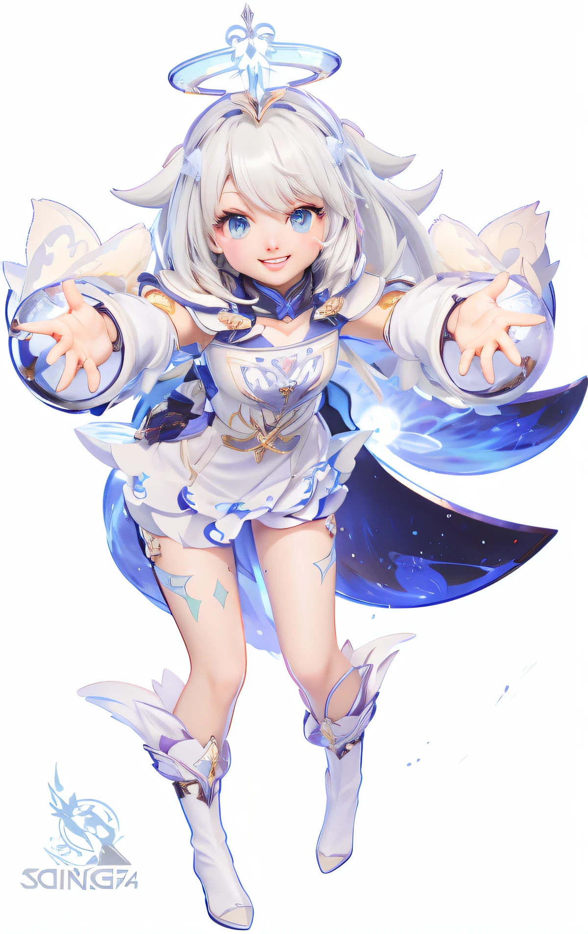 Anime characters with angel wings and halos on their heads, 3D characters, Ayaka Genshin impact, Portrait Chevaliers du Zodiaque Fille, White-haired god, offcial art, official character art, lunar themed attire, in opal armor, Keqing from Genshin Impact, ayaka game genshin impact, Genshin impact's character,c4d渲染，blindbox，3d