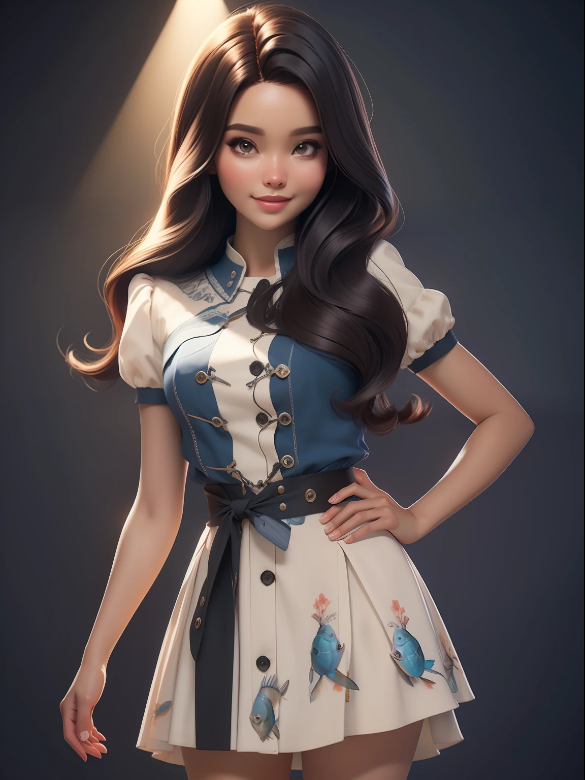 dynamic lighting, Uma princesa Barbie usando um lindo vestido rosa, usando uma bela coroa, dynamic lighting, Uma princesa Barbie, fundo cor-de-rosa, rosto delicado, pele branca, (Pescador:1.3), (pale skin:1.1), (sorriso suave:1.1), rosto detalhado, textura detalhada da pele, raio de sol, Por Ilya Kuvshinov, Nina Masic, natural lighting, Subsurface scattering, ornado, cabelo rosa, ((cowboy shot)), atmosphric perspective, retina, pele texturizada, anatomicamente correto, best quality, Concedido