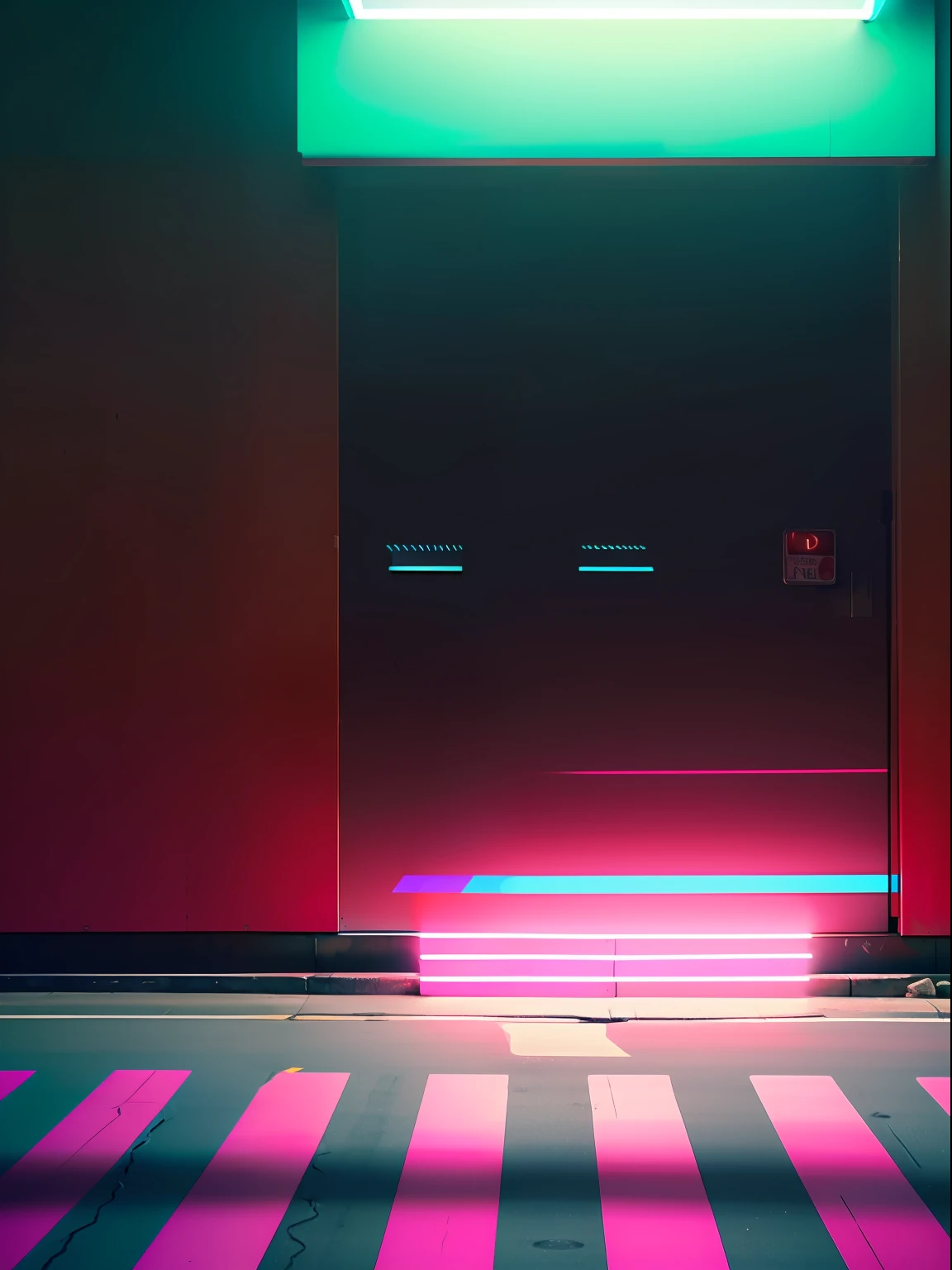 ((masterpiece)) and ultra realistic photography of a garage door, garage dor, crosswalk, in the streets of tokyo, walking to work, in tokio, street photography style, walking on the street, in a tokyo street, shot on leica sl2, standing in street, neon colors, pastel colors, indigo, turquoise, (fuchsia:1.3), techwear, cyberpunk, gloomy, (cross led patterns: 1.3), (led lighting: 1.2), hologram, plastic, (totally white: 1.1), motion blur, depth of field, cinematic lighting, ray tracing, speed lines, ccurate, high details, high quality, best quality, 16k