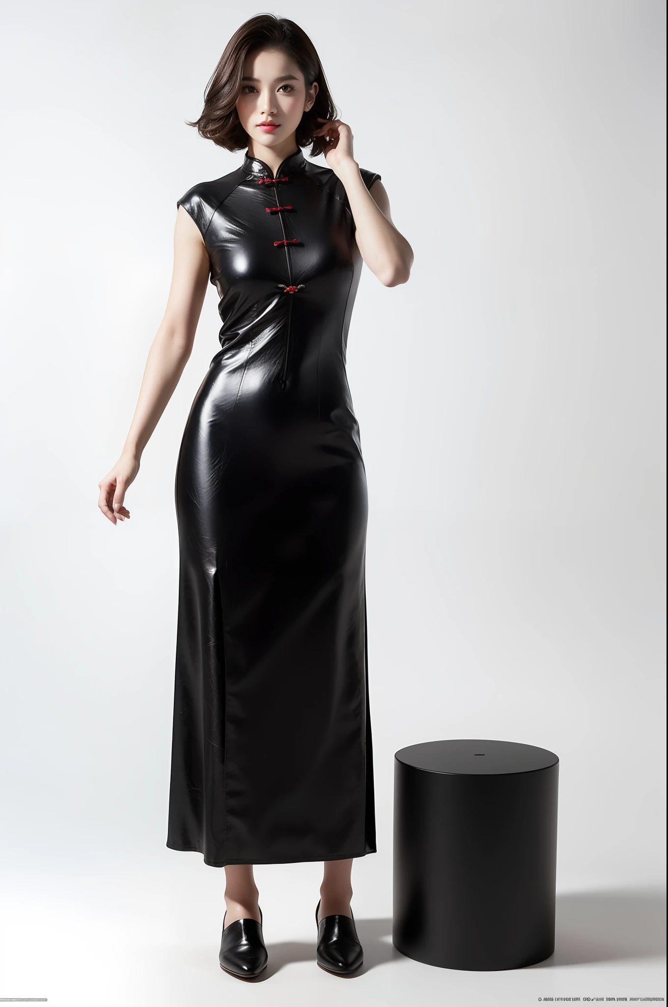 (White printed cheongsam),(full body shot shot:1.6),Tight cheongsam,Slim cheongsam,1个Giant Breast Girl,Stunning beauty,(Behind the arm:1.1),(realisticlying:1.7),((best qualtiy)),(超高分辨率),(realisticlying:1.6),realisticlying,rendering by octane,(Hyper-realistic:1.2),(photo-realistic face:1.2),(8K),(4K),(tmasterpiece),(realistic skin textures),(illustratio,cinmatic lighting,the wallpaper),(beautidful eyes:1.2),(s the perfect face))),(adolable),(standing on your feet),(brunette color hair),黑The eye,Redlip,(exteriors),