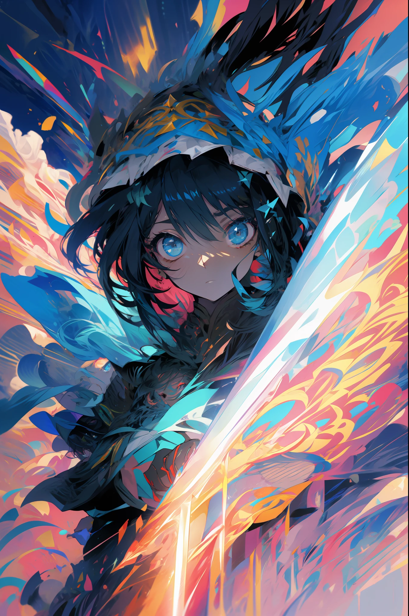 .There is a figure painting of a woman with hair,swordsmen,up-close,Armor ;swordsmen,Cyber