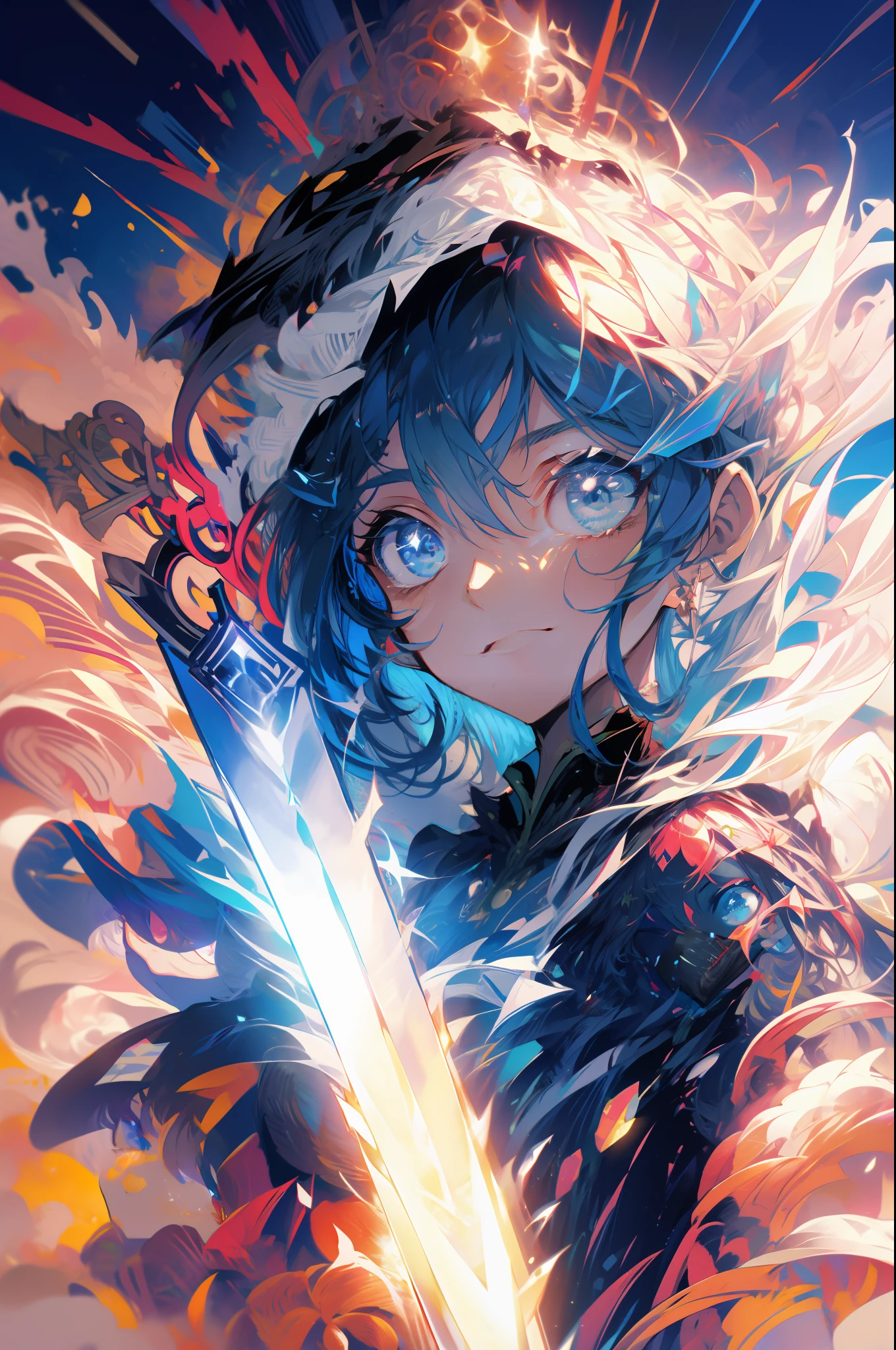 .There is a figure painting of a woman with hair,swordsmen,up-close,Armor ;swordsmen,Cyber